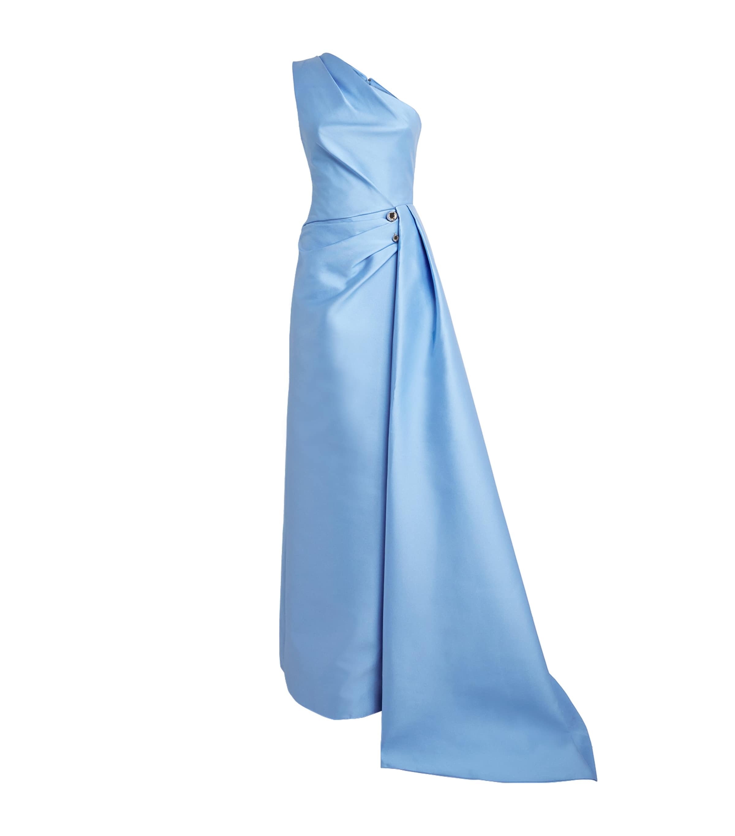 Monique Lhuillier Womens Mikado One-Shoulder Gown Bluebelle Image 1