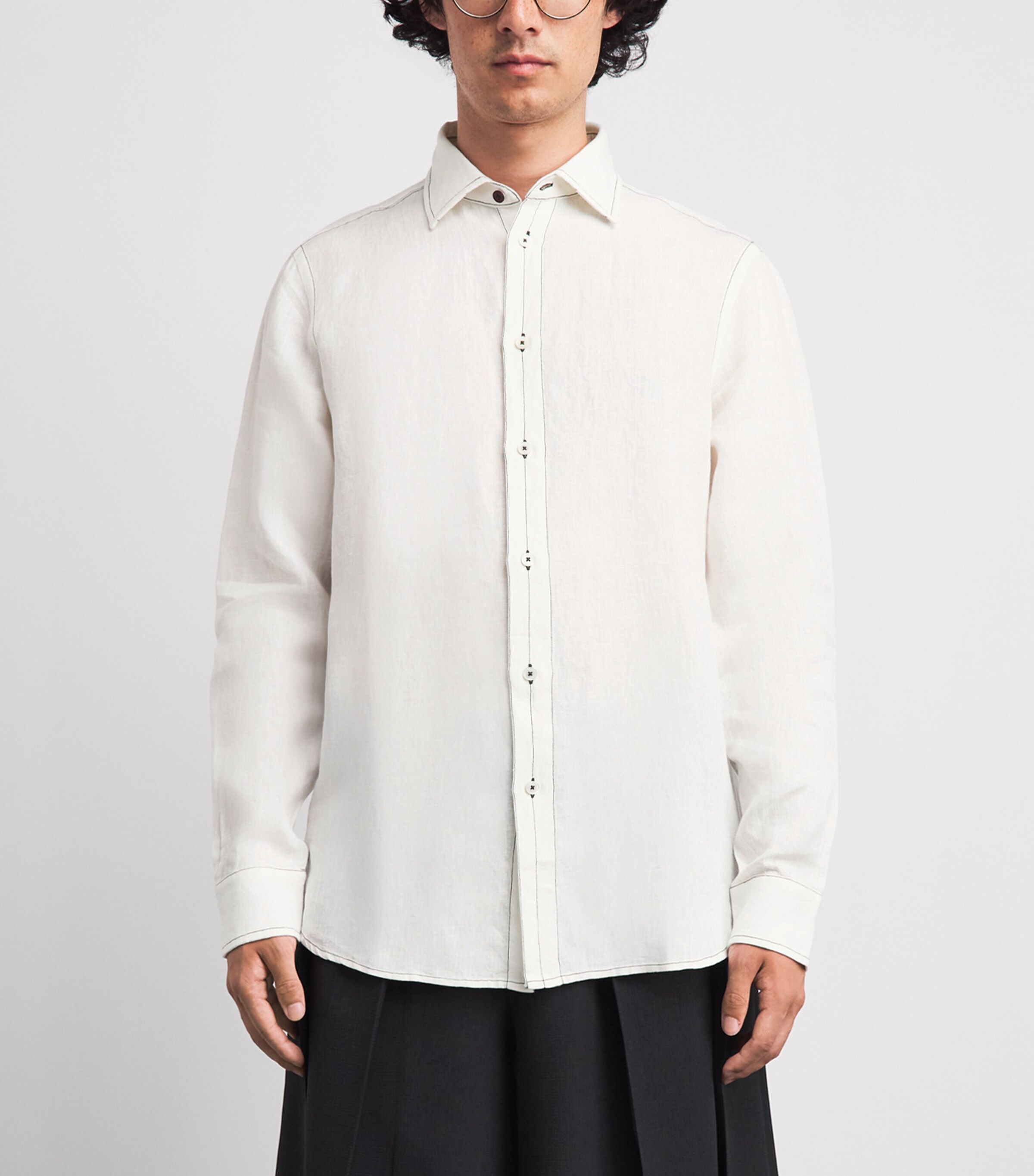 Paul Smith Mens Linen Contrast-Stitch Shirt Image 4