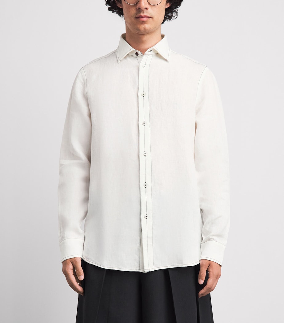 Paul Smith Mens Linen Contrast-Stitch Shirt Image 4