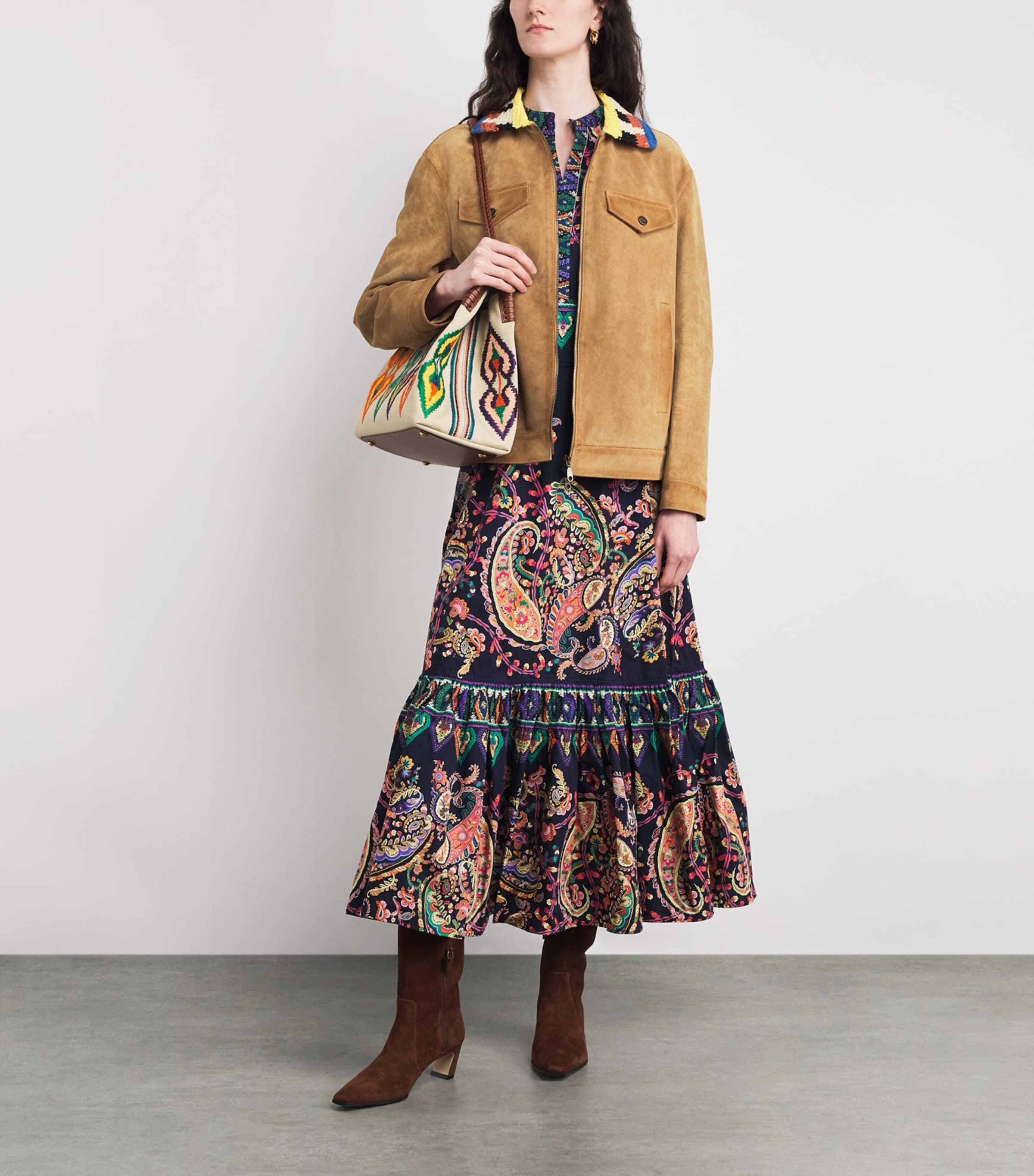 Suede Knitted-Collar Shacket M3830 Image 2