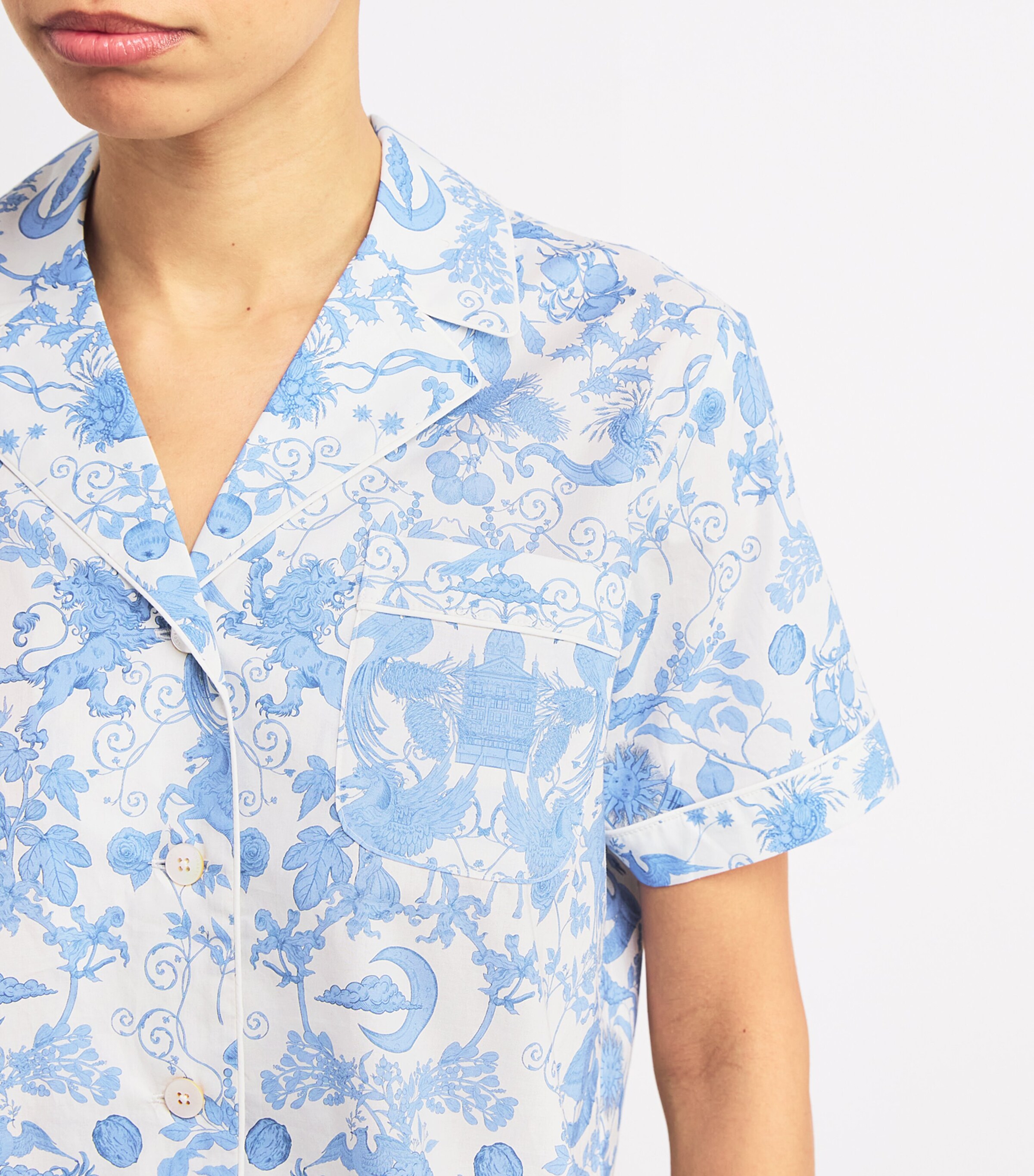 Harrods Womens Cotton Short-Sleeve Pyjama Set Blue Image 4