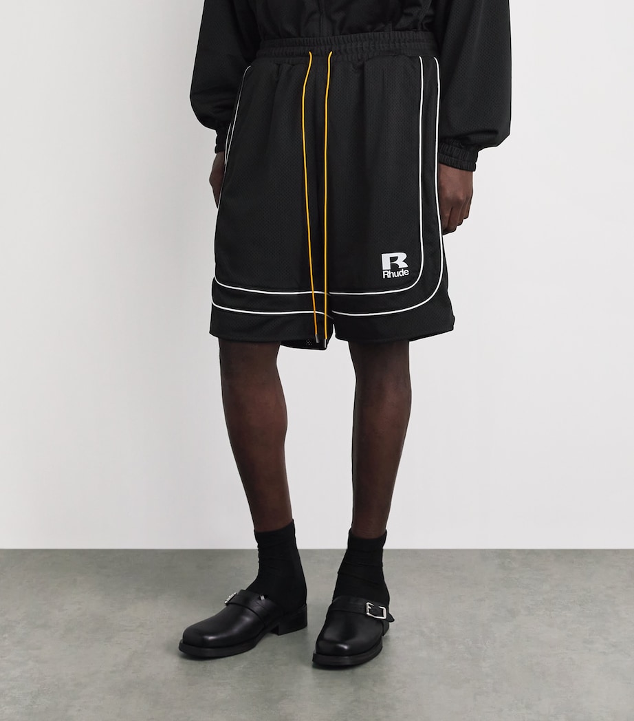 Rhude Mens Mesh Basketball Shorts Black / White Image 4