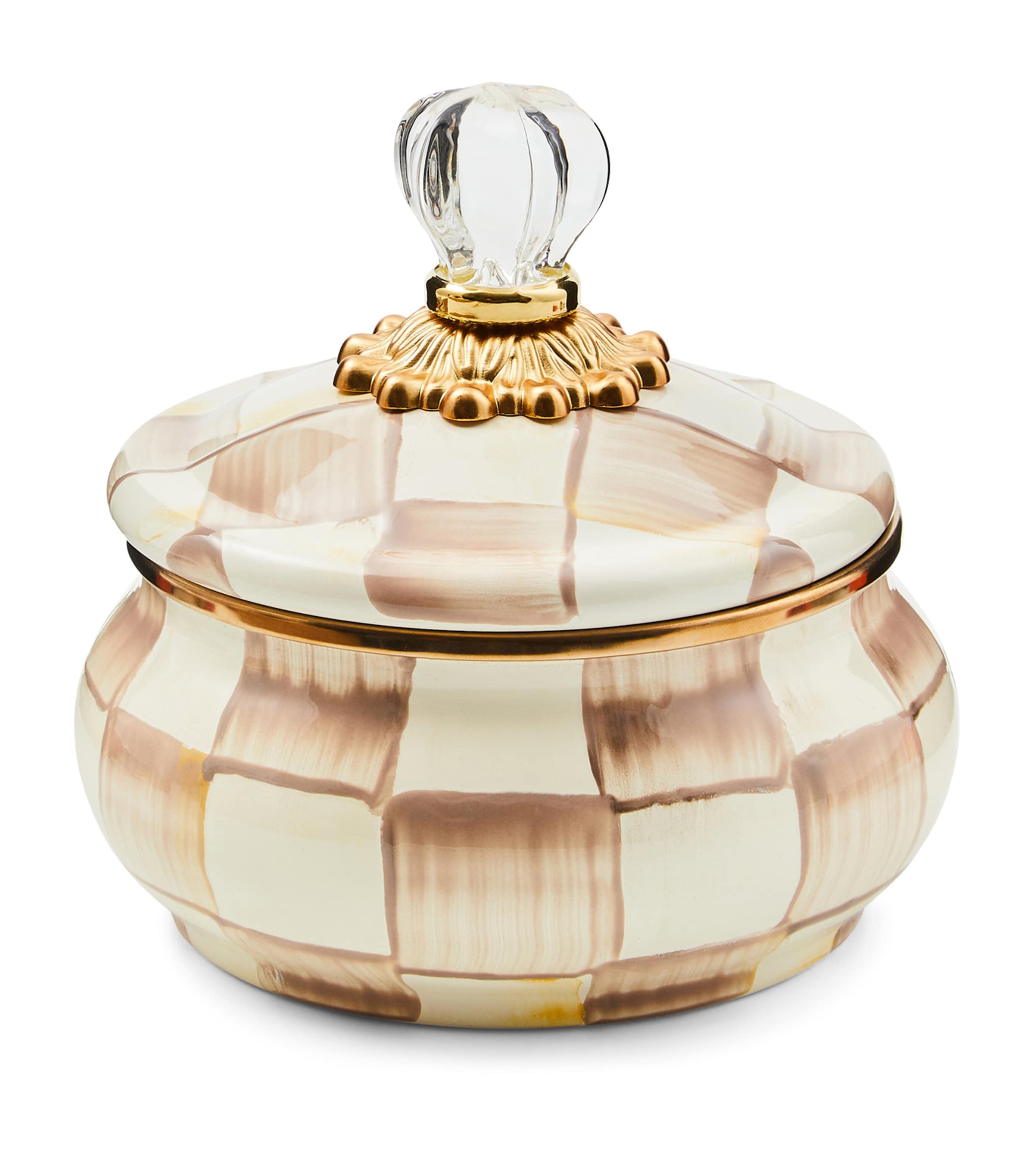 Mocha Check Lidded Squashed Pot (590ml) BEIGE Image 1