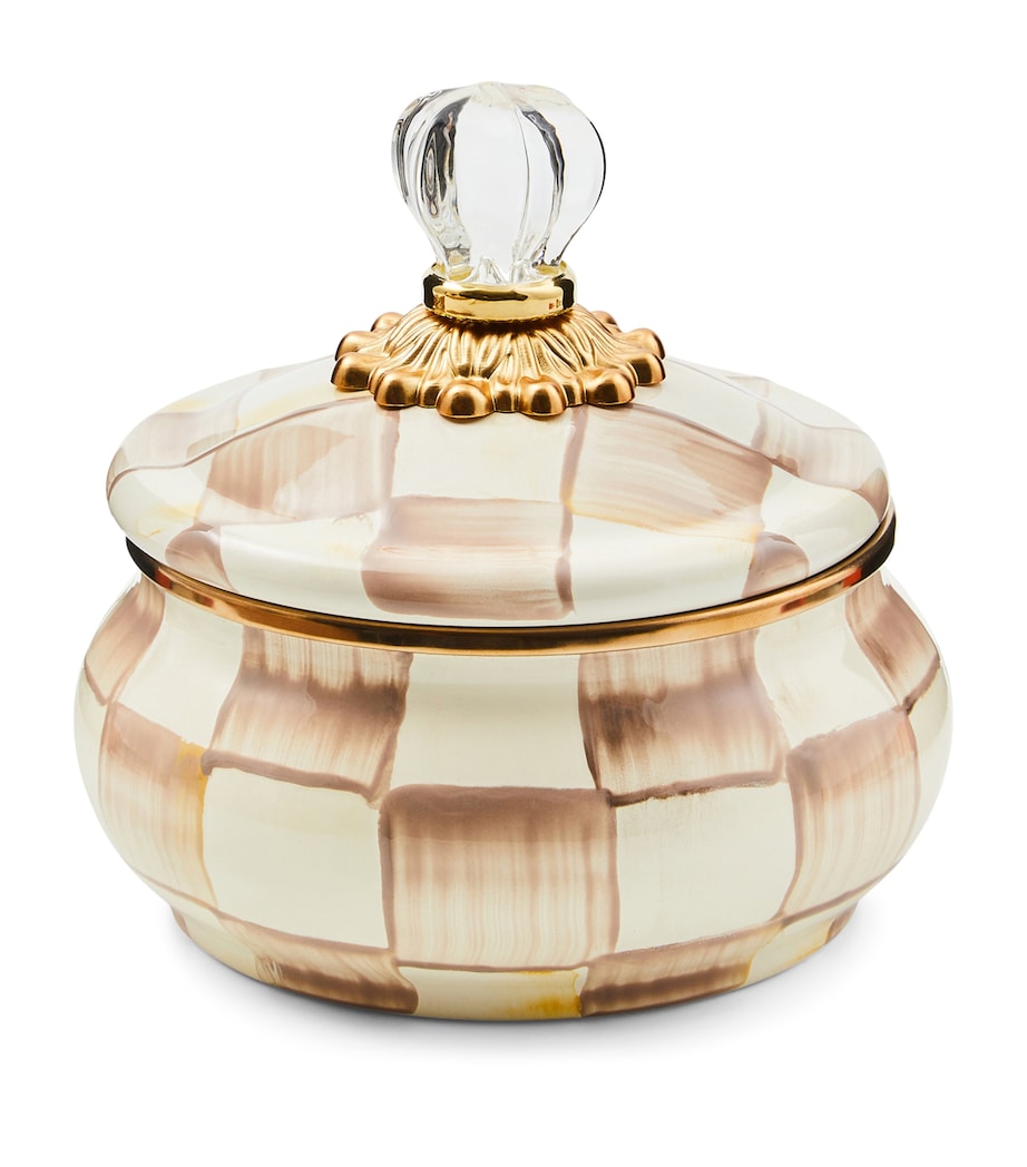 Mocha Check Lidded Squashed Pot (590ml) BEIGE Image 1