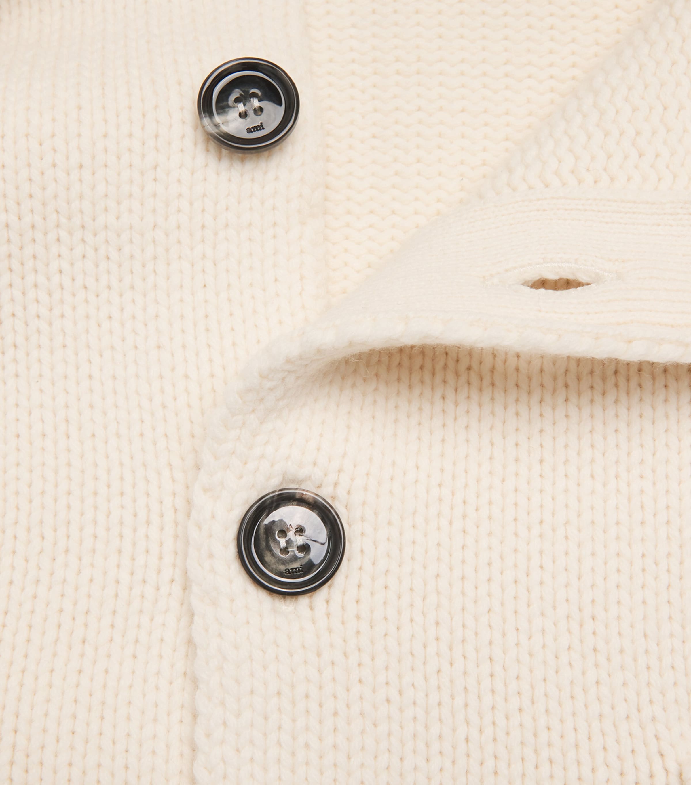 AMI Paris Mens Wool-Blend Whipstitch Polo Cardigan Moonlight Image 5