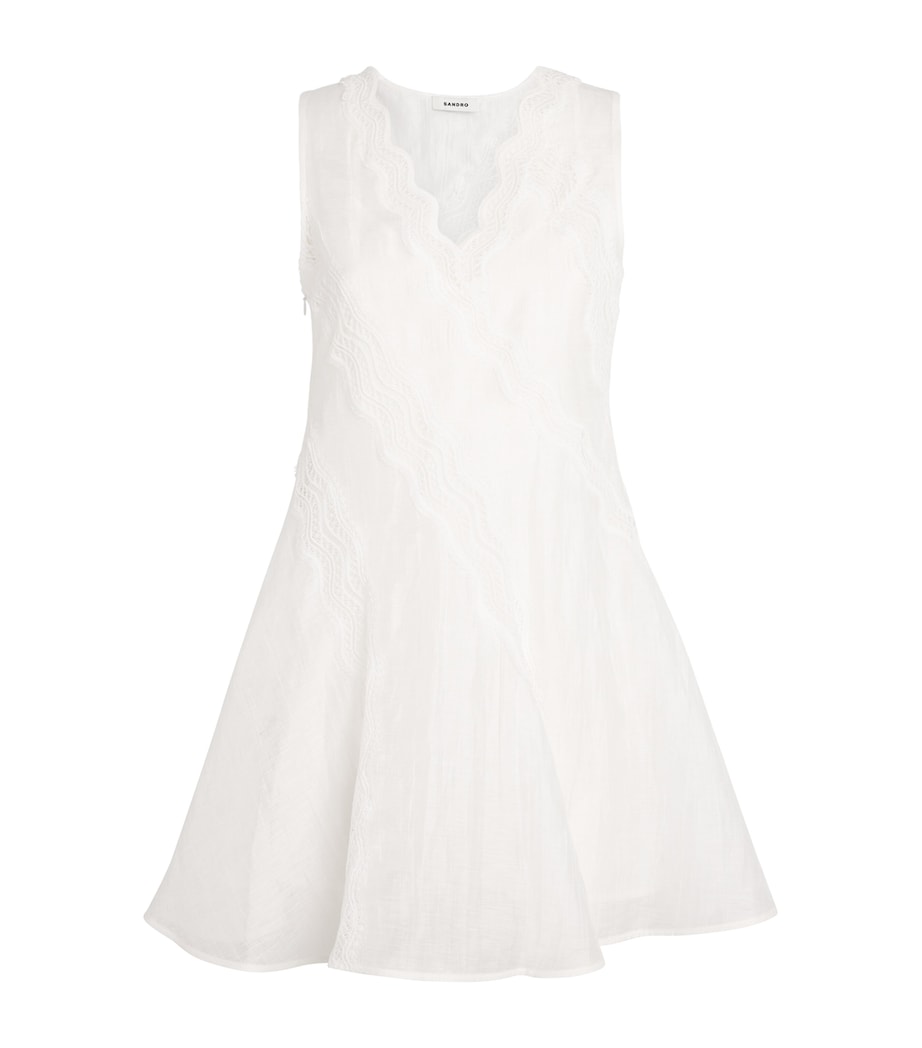 Sandro Paris Womens Linen-Blend Lace-Trim Dress White Image 1