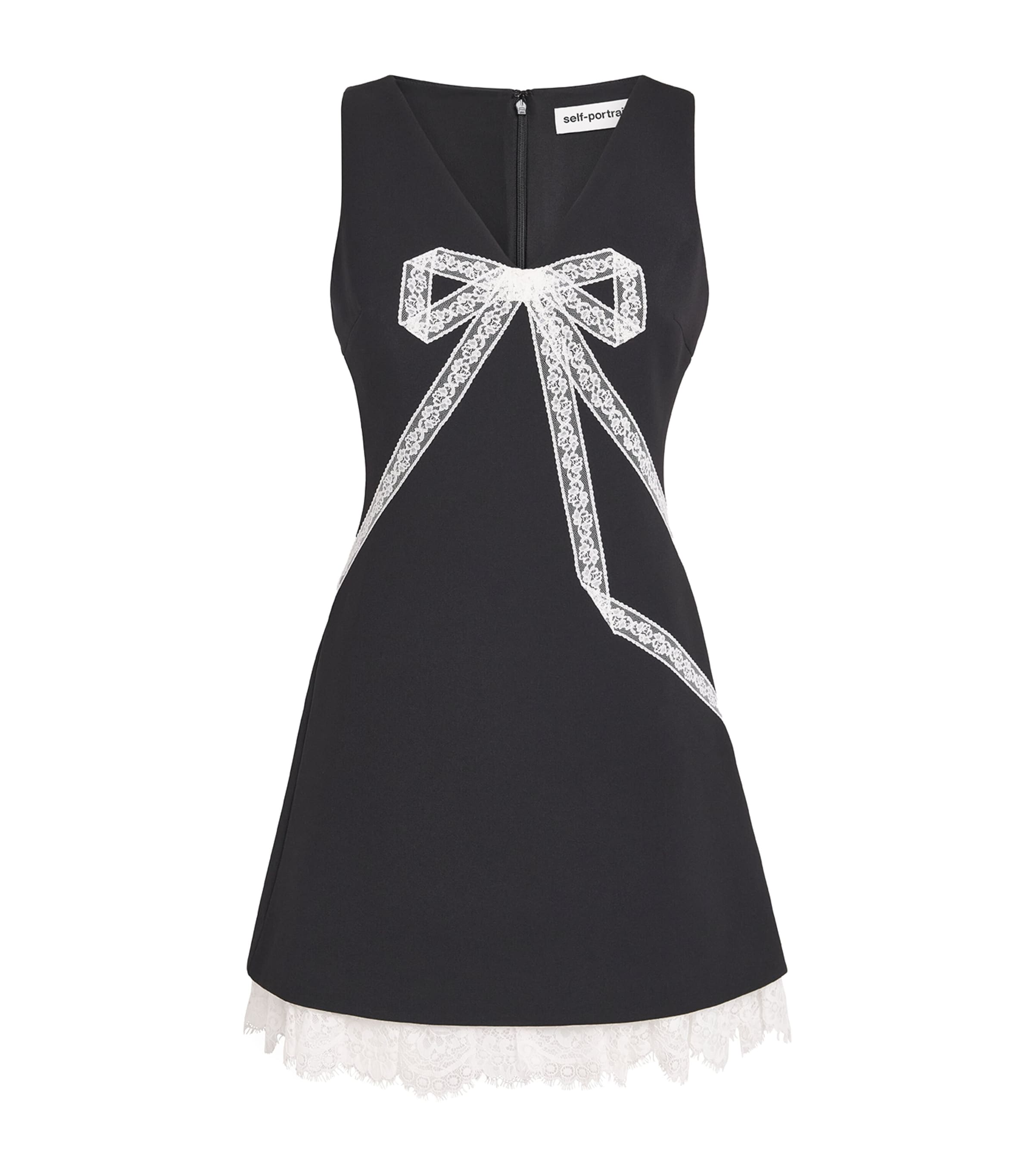 Self-Portrait Womens Crepe Lace Bow Mini Dress Black Image 1