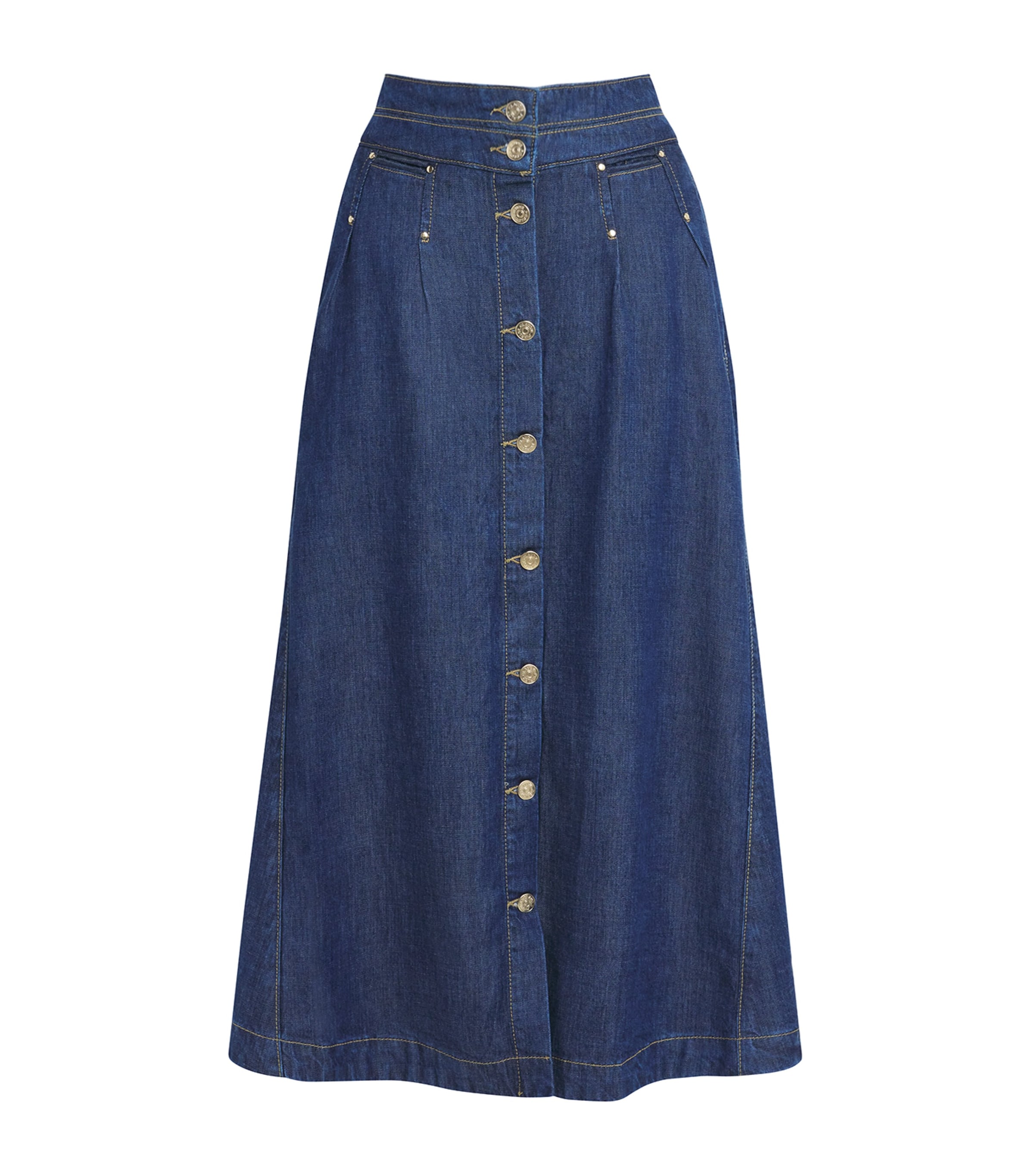 Claudie Pierlot Denim Midi Skirt In Gold