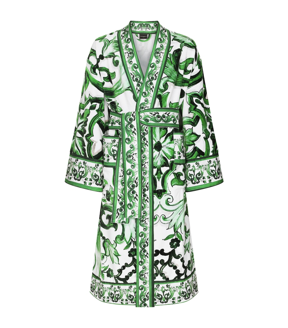 Dolce&Gabbana Casa Womens Terry Cotton DG Logo Robe Verde Maiolica Image 1