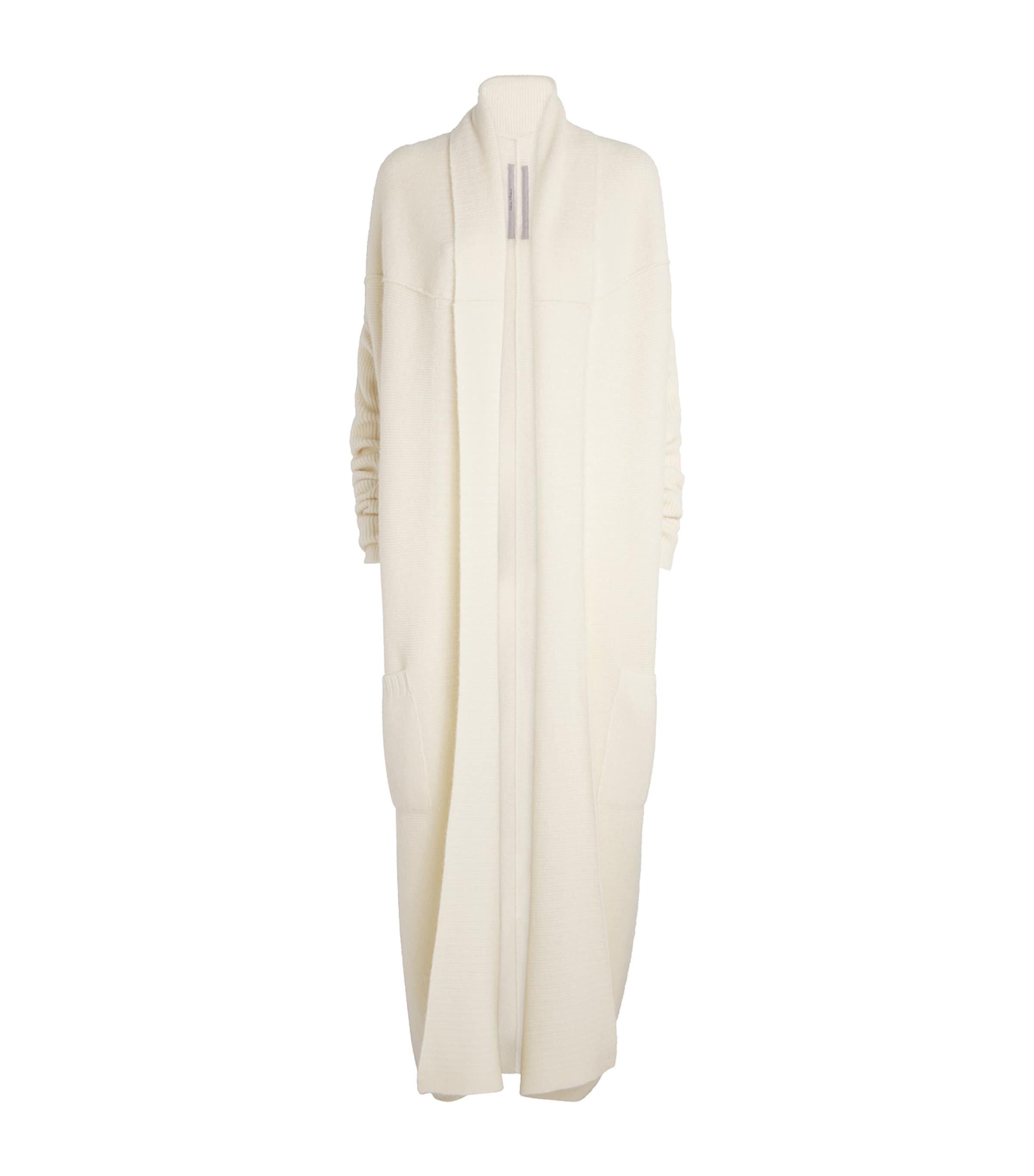 Rick Owens Long Ribbed Knit Cardigan With Shawl Collar In Gold