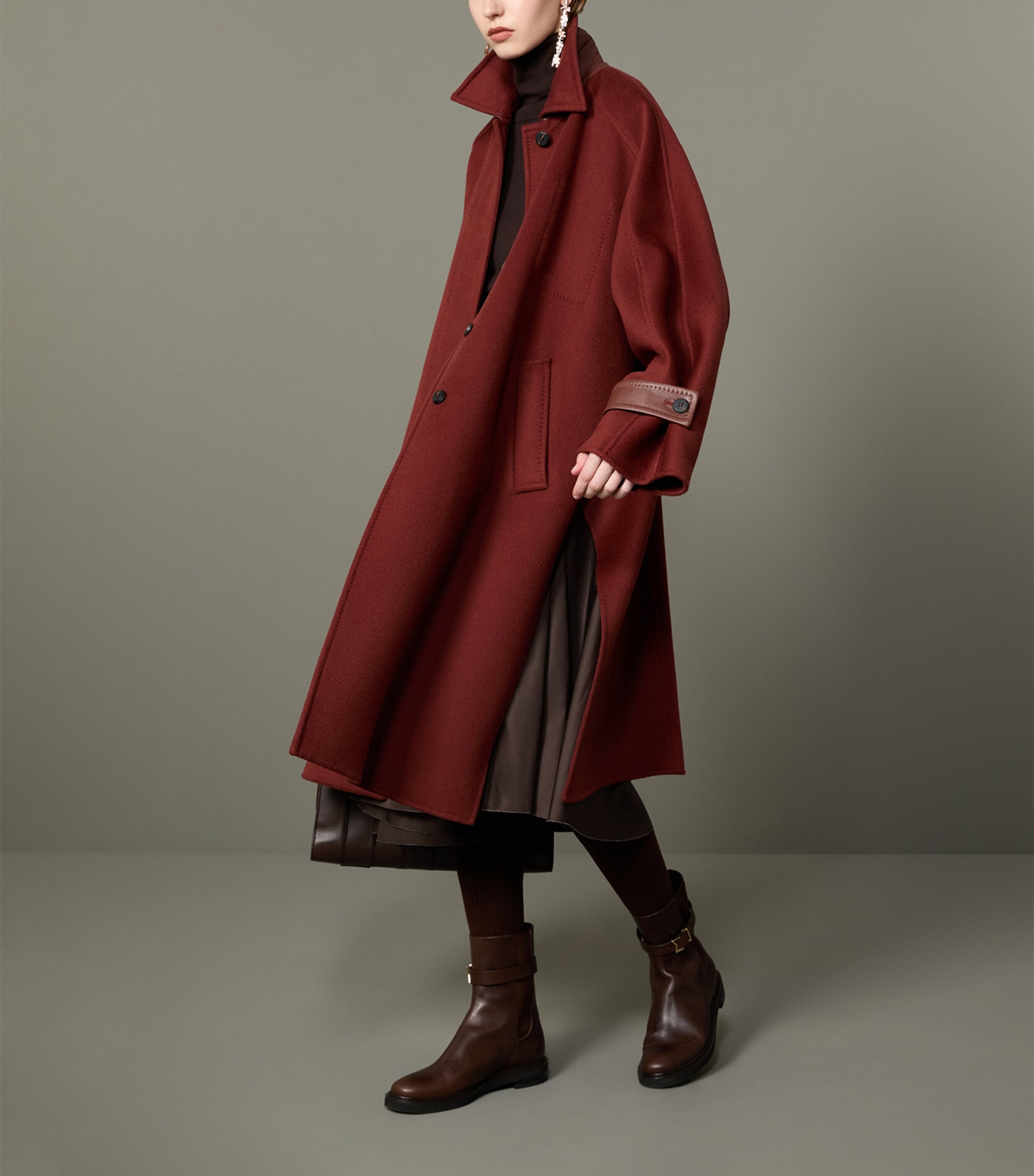 Max Mara Womens Cashmere Leather-Trim Coat Rust Image 3
