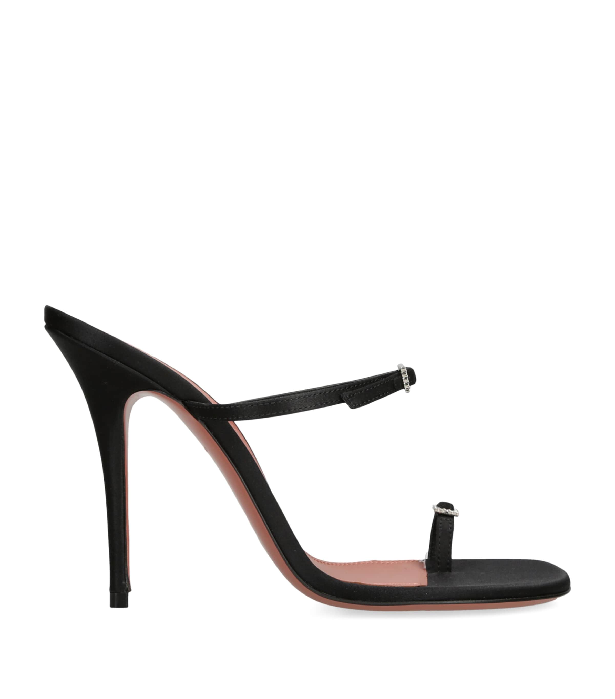 Amina Muaddi Adut Thong Slipper 105 In Black Satin In Black