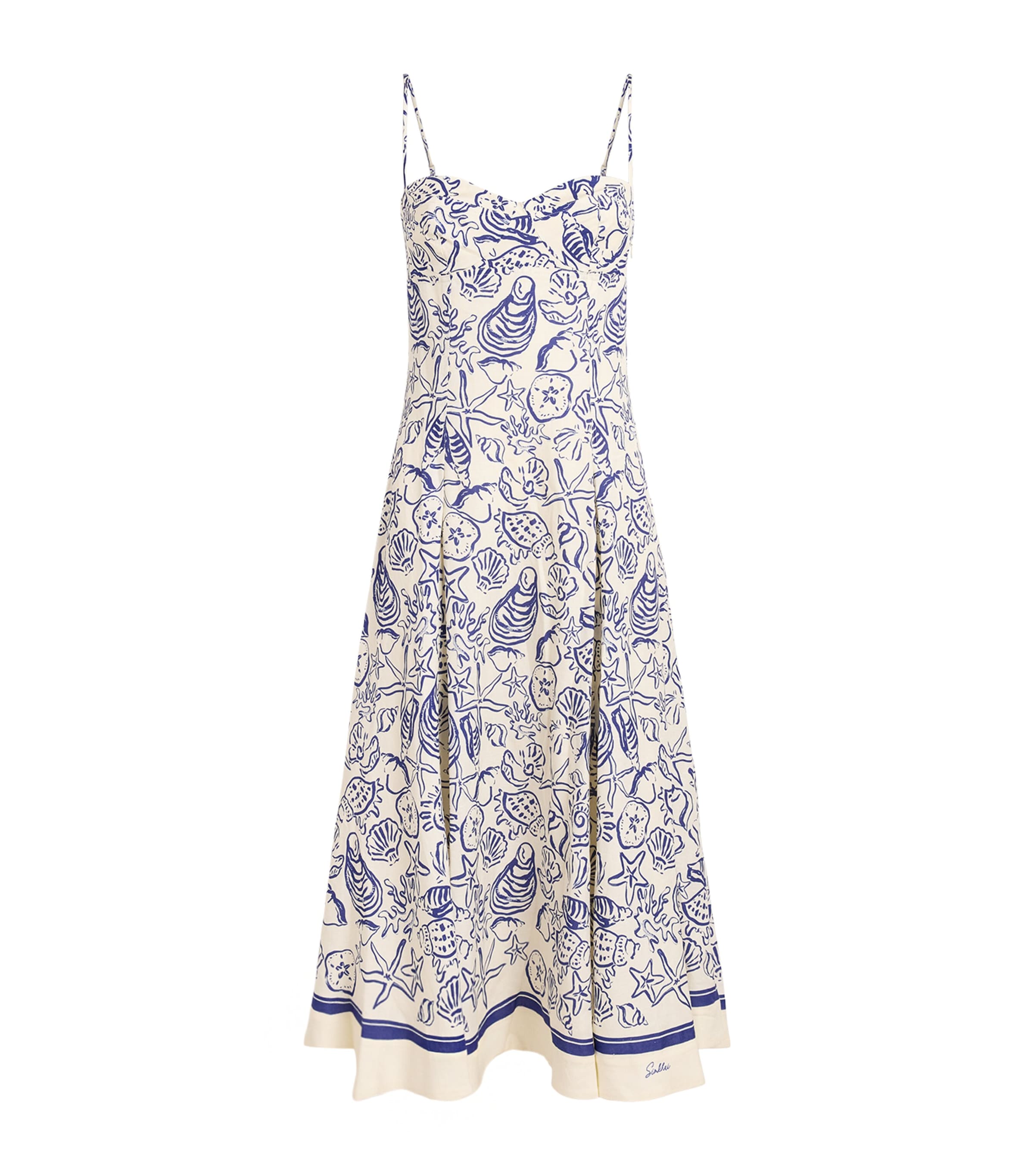 Simkhai Womens Linen-Blend Analise Midi Dress Blueberry Multi Image 1