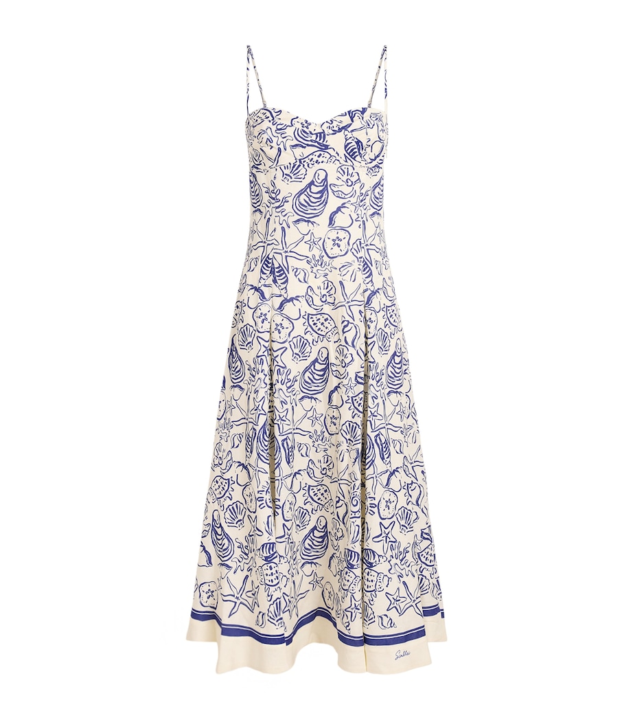 Simkhai Womens Linen-Blend Analise Midi Dress Blueberry Multi Image 1