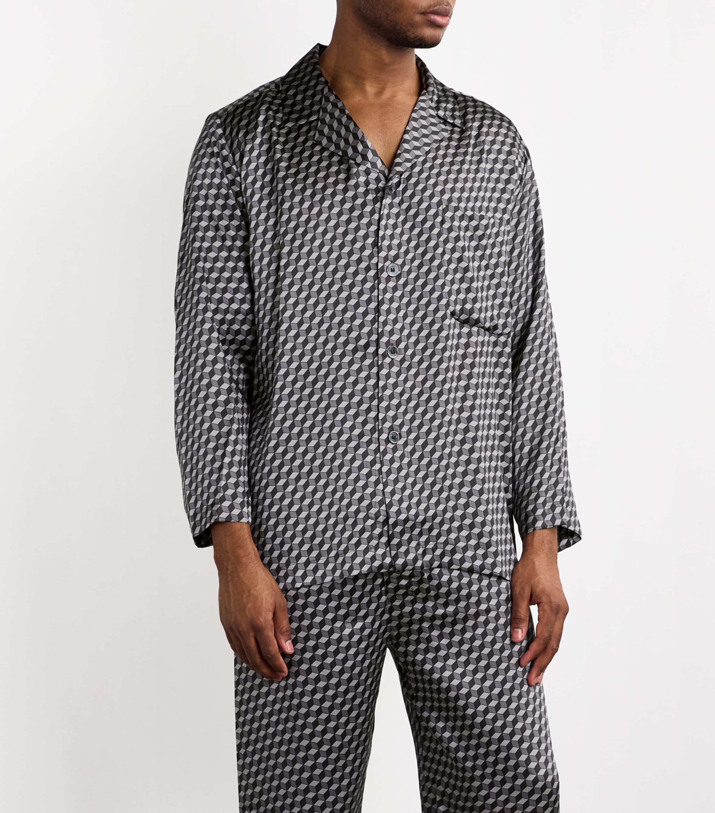 Silk Geometric Print Pyjamas MULTI Image 3