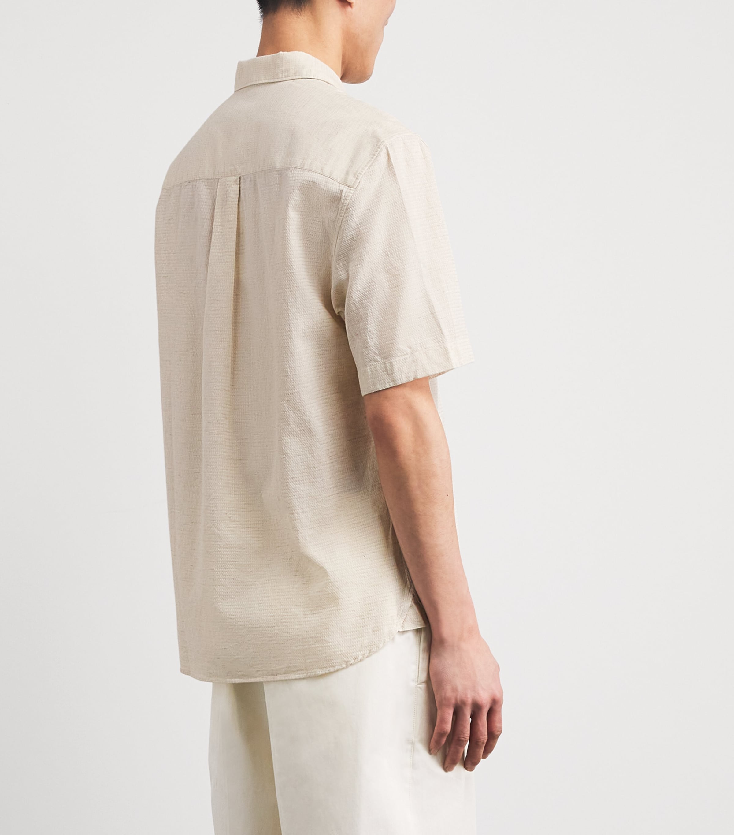 Sunspel Mens Linen Short-Sleeve Shirt Whcr Ecru Image 5