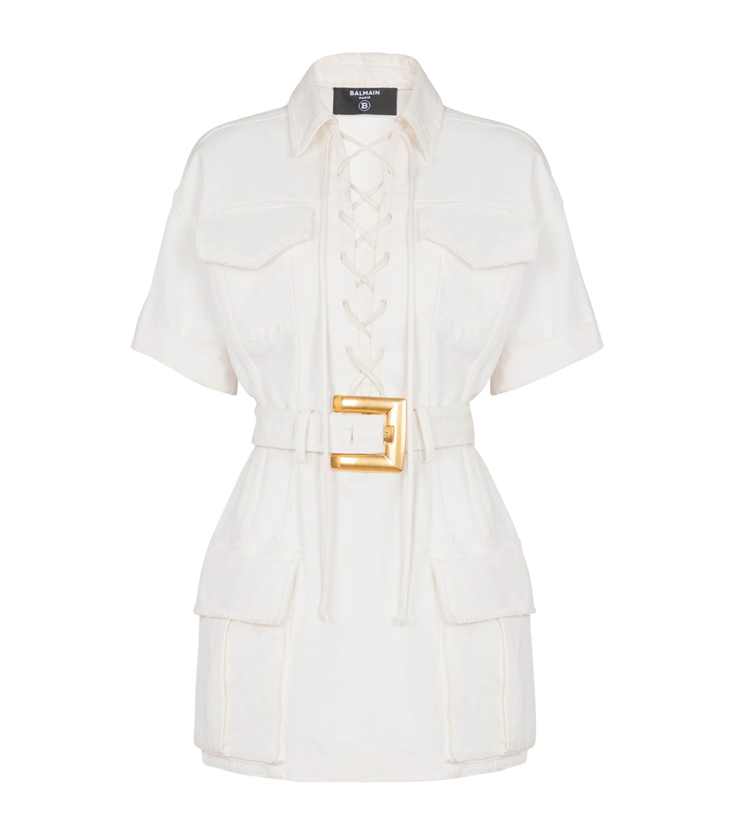 Balmain Short Dress With Belted Waist And Front Pockets