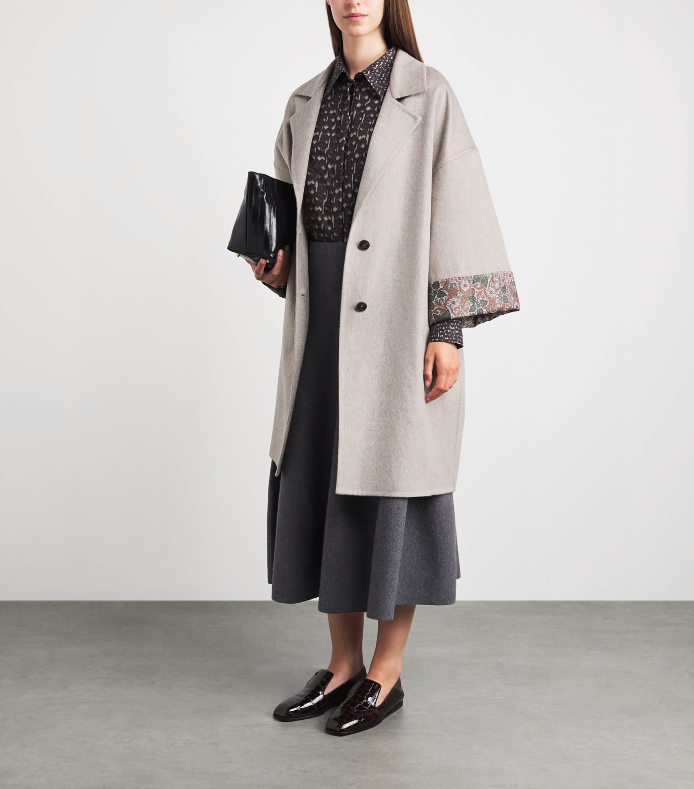 Colombo Womens Cashmere-Blend Trench Coat Beige/grey Image 2