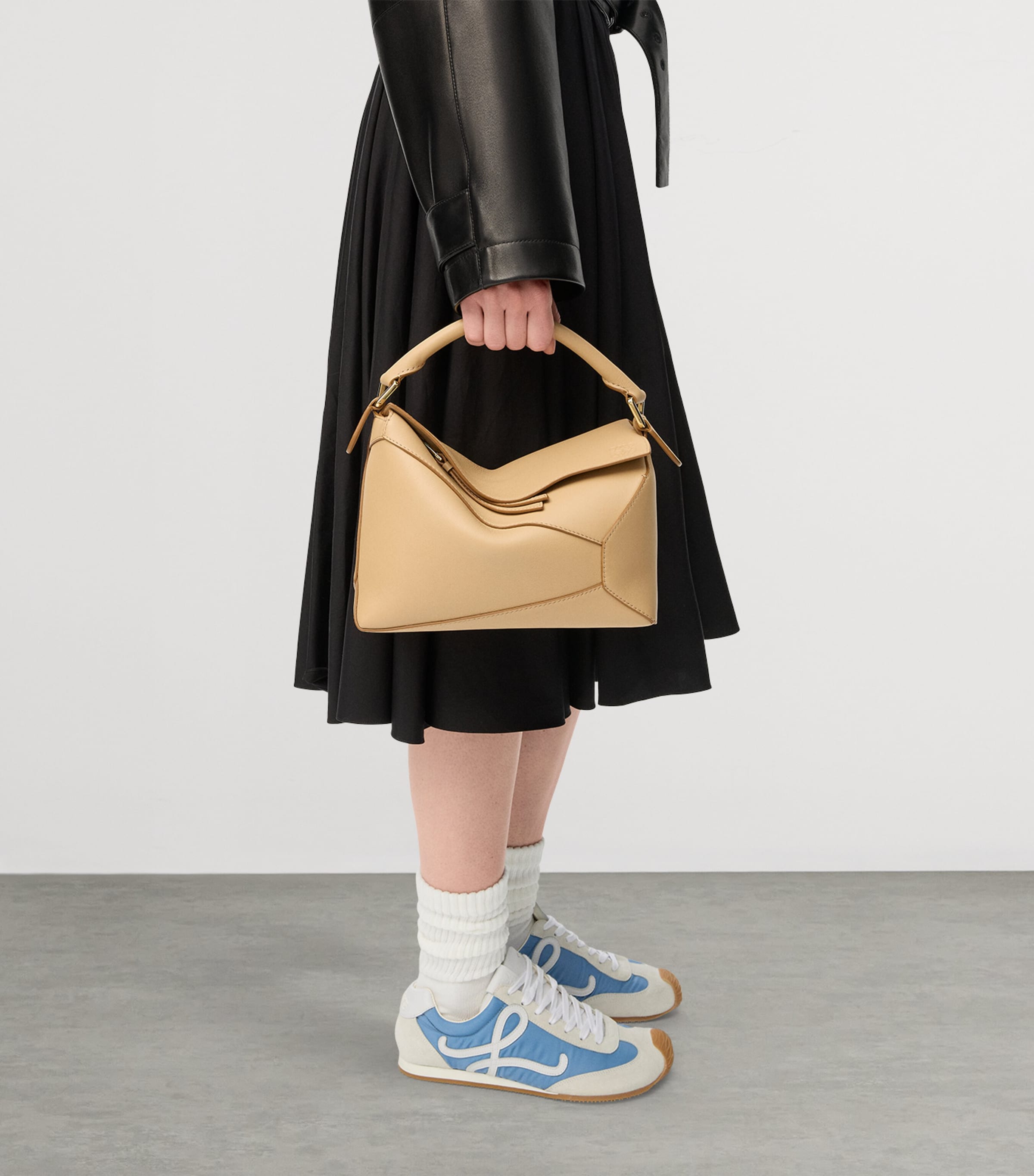 LOEWE Beige Small Leather Puzzle Edge Top-Handle Bag | Harrods US