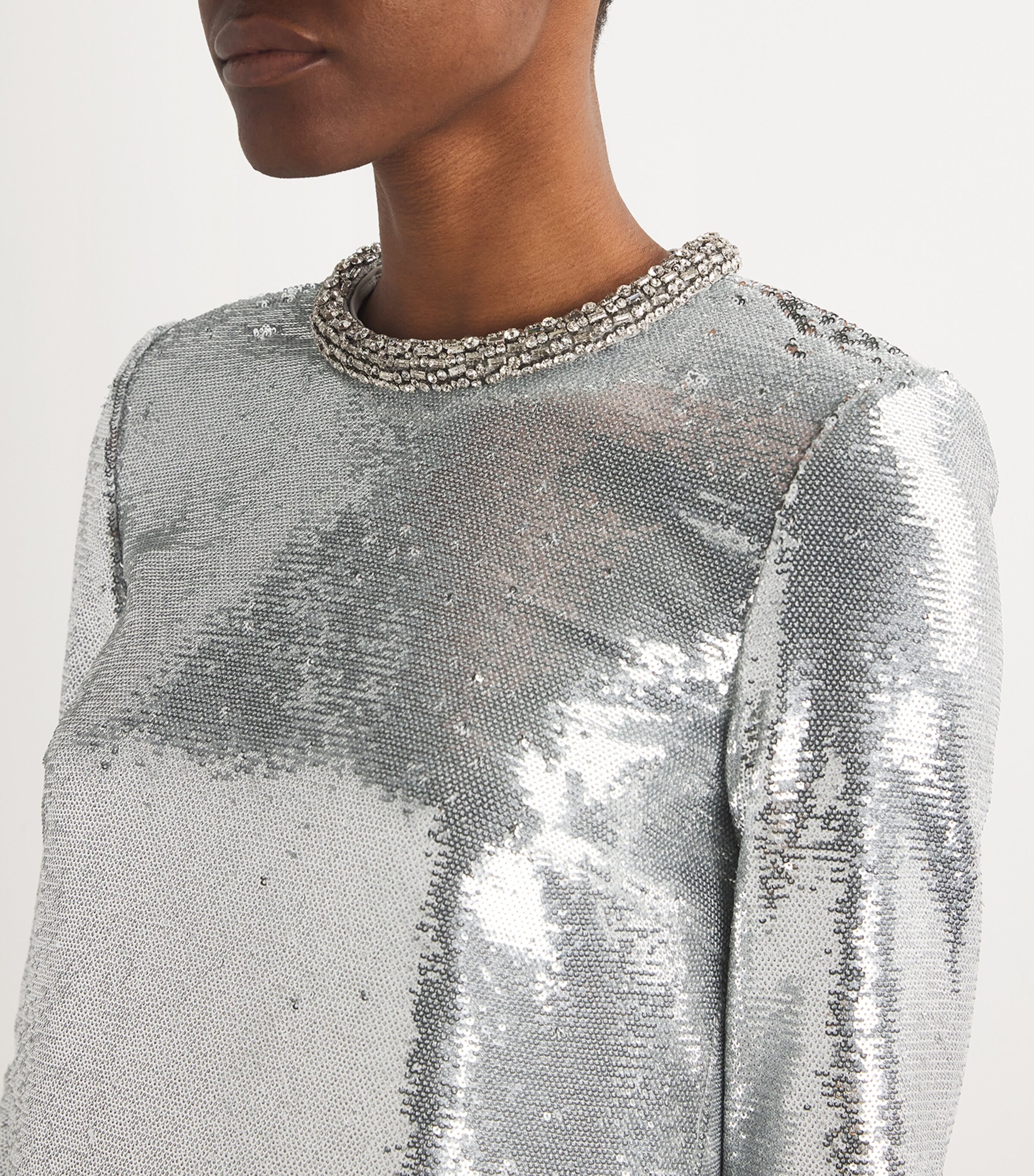 Roland Mouret Grey Long-Sleeve Embellished Mini Dress | Harrods US