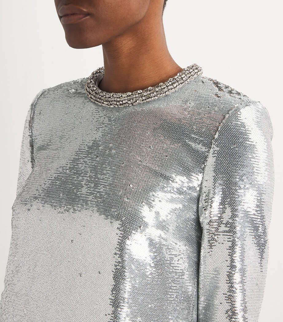 Long-Sleeve Embellished Mini Dress SILVER Image 6