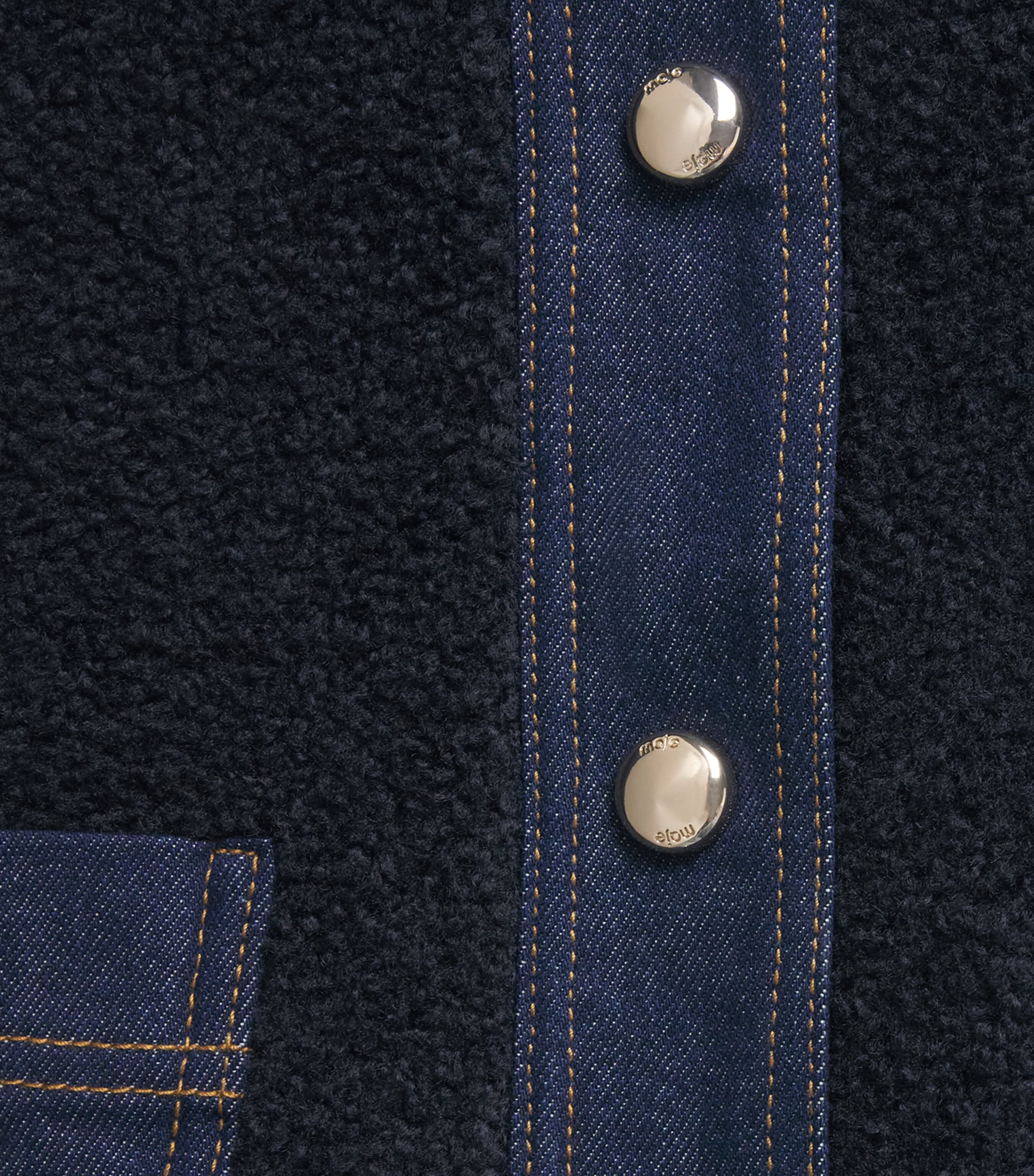 Maje Womens Bouclé Denim-Trim Jacket Navy Image 6