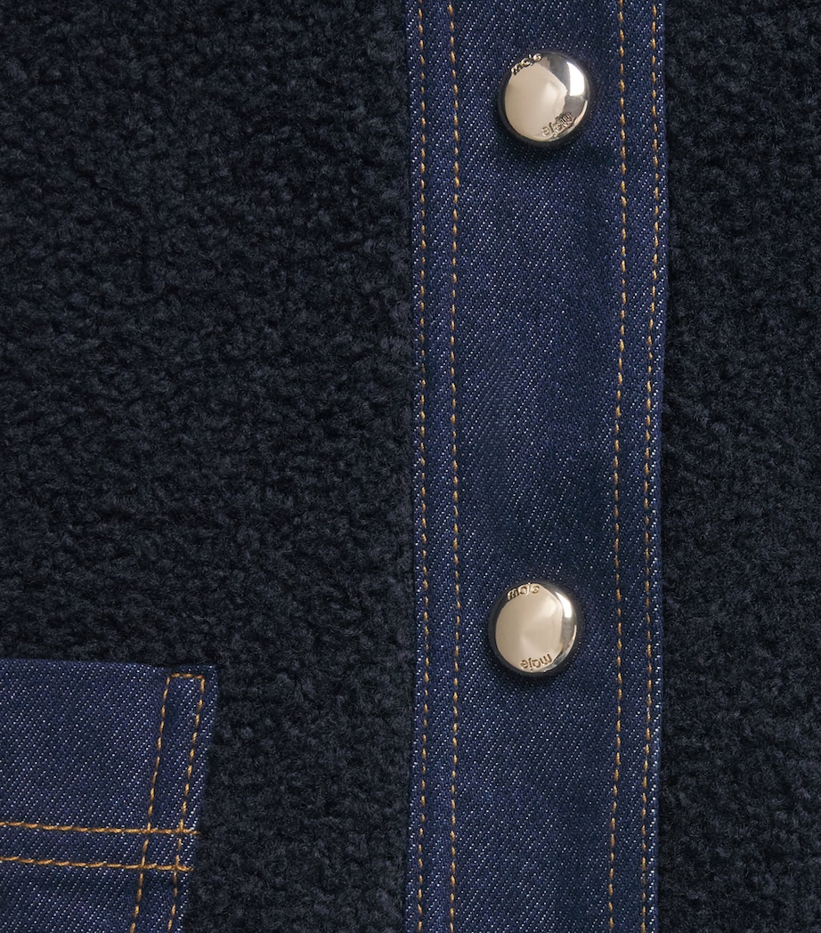 Maje Womens Bouclé Denim-Trim Jacket Navy Image 6