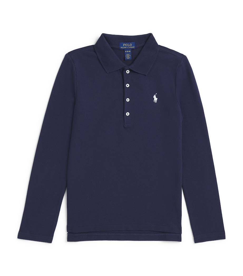 Cotton Long-Sleeve Polo Shirt (7-14 Years) BLUE Image 1