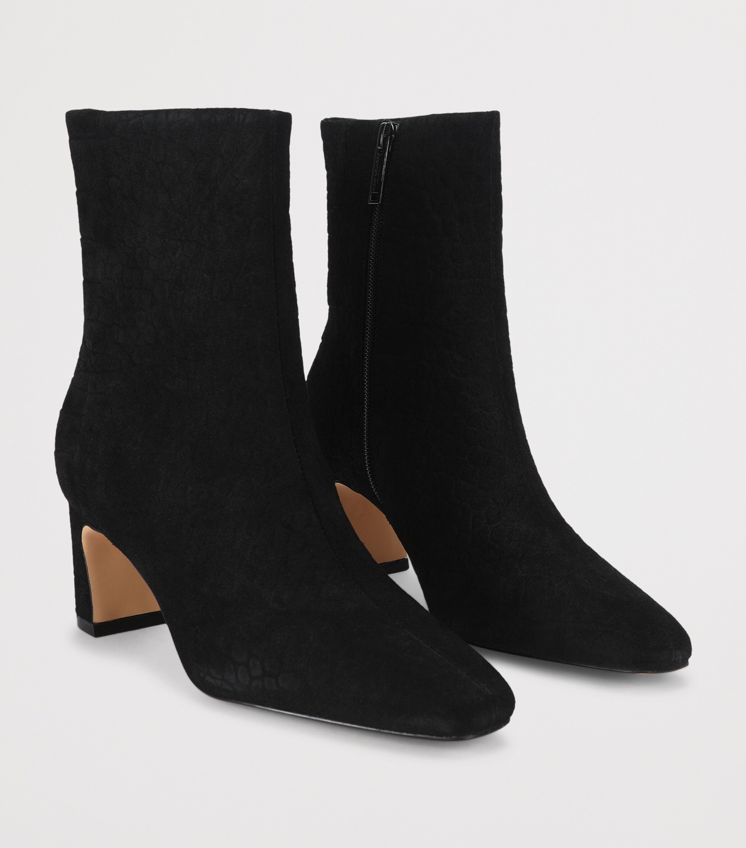 Kurt Geiger London Suede Croc Print Billy Ankle Boots Black Image 2