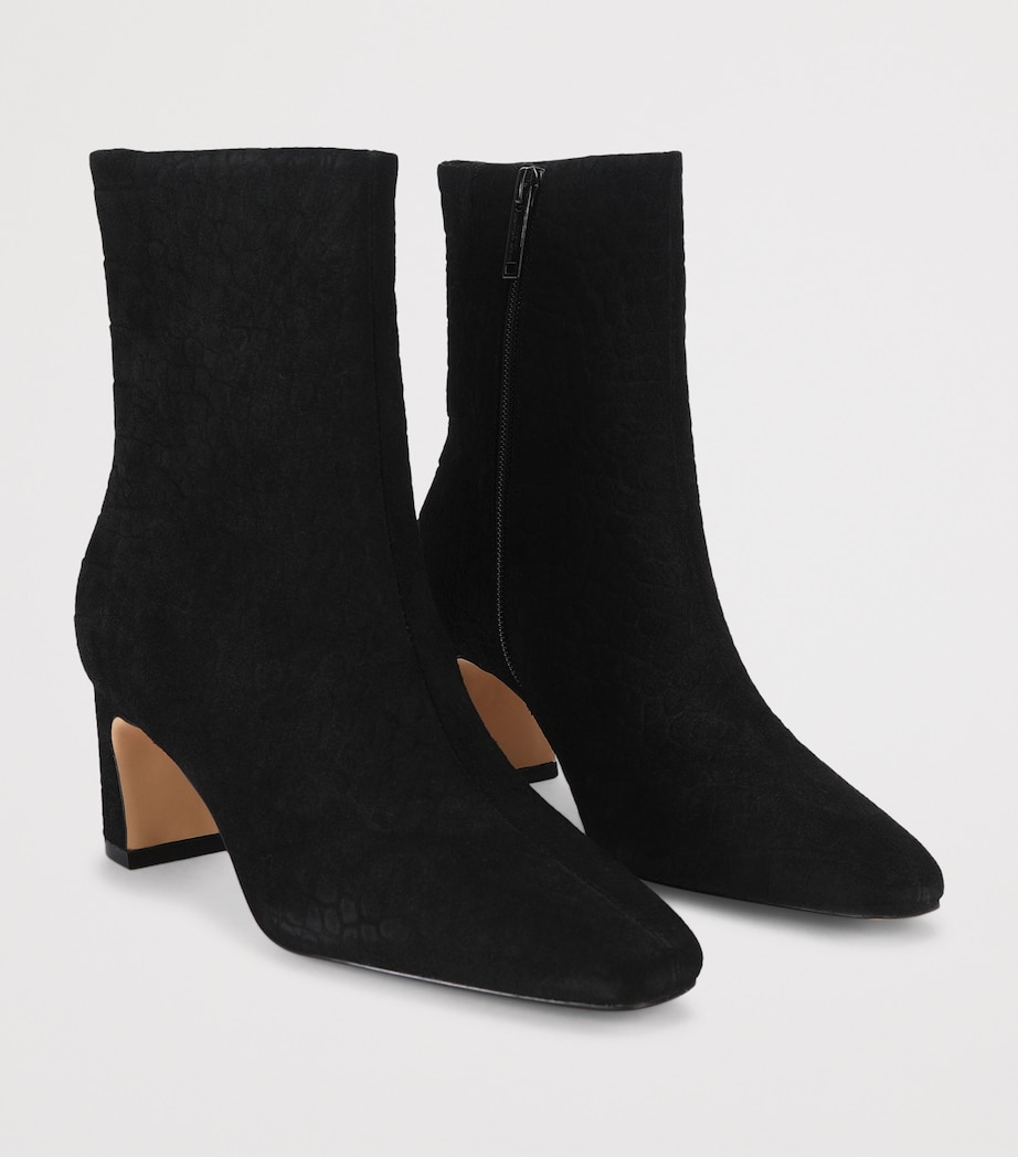 Kurt Geiger London Suede Croc Print Billy Ankle Boots Black Image 2
