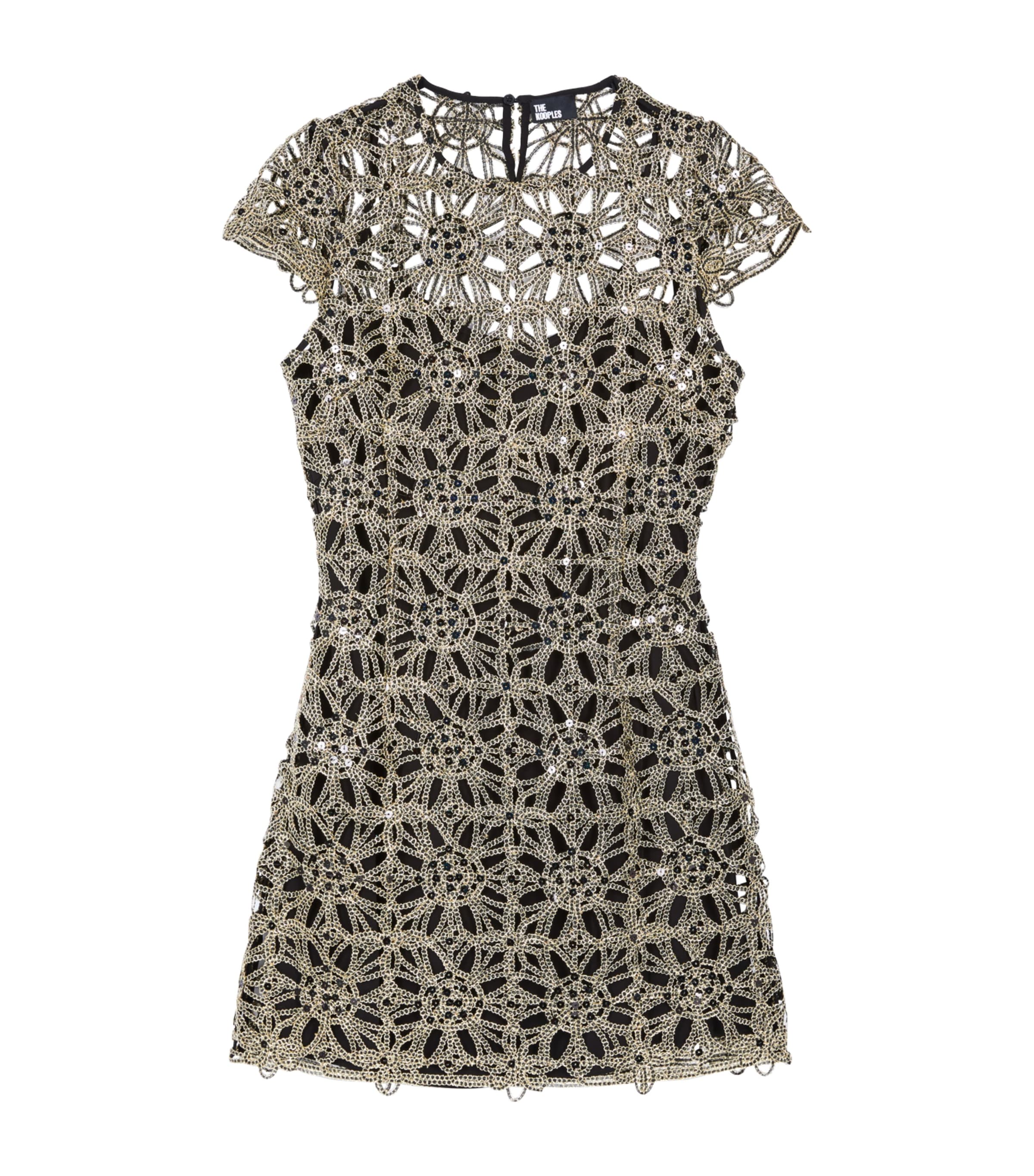 The Kooples Sequinned Guipure Mini Dress In Gold