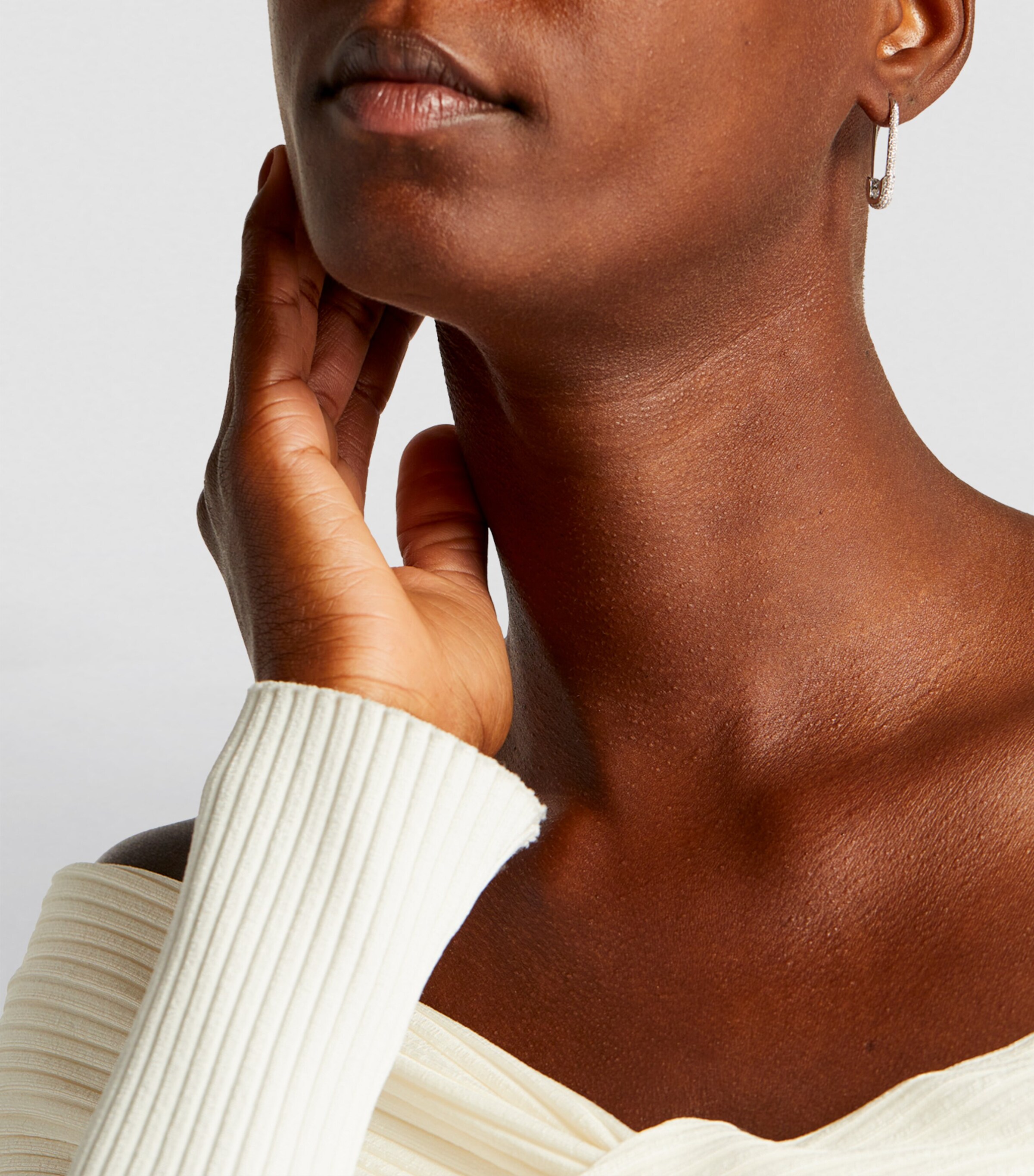 White Gold and Diamond Safety Pin Single Left Earring WHITE GOLD Image 5