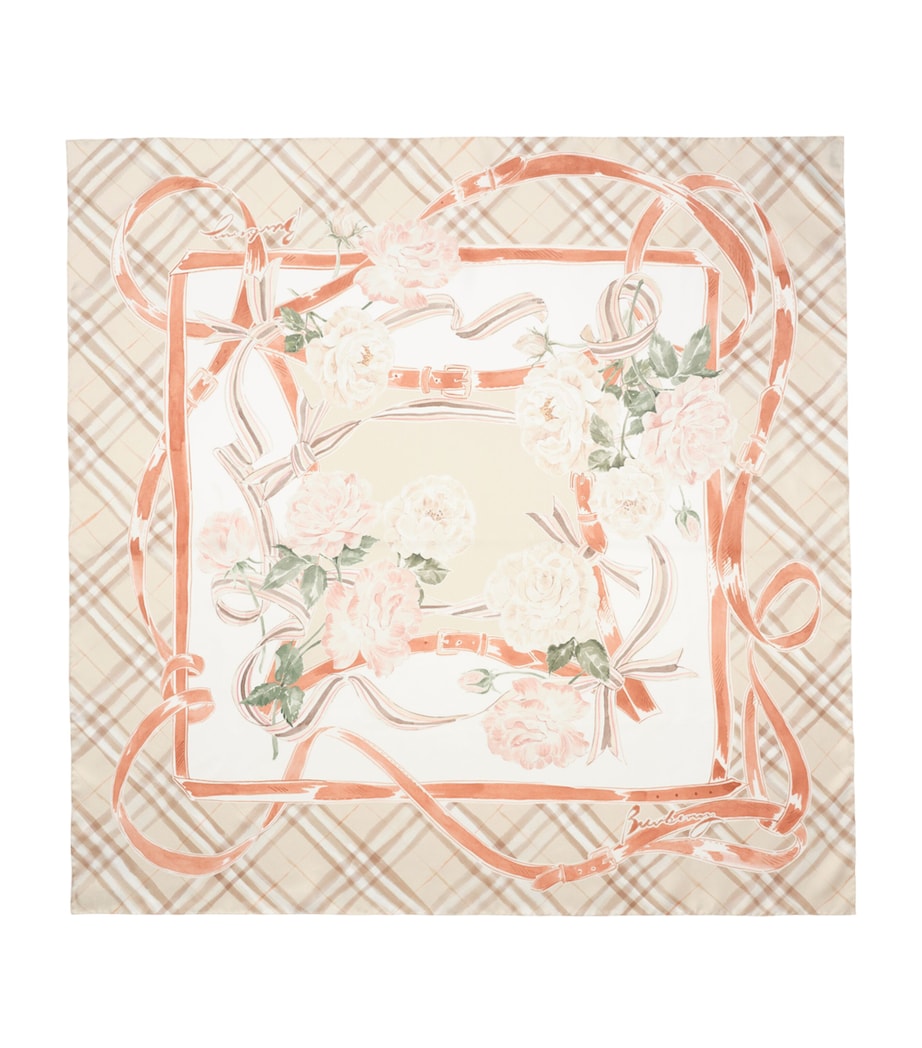 Burberry Silk Rose Check Scarf Honey Beige Image 1