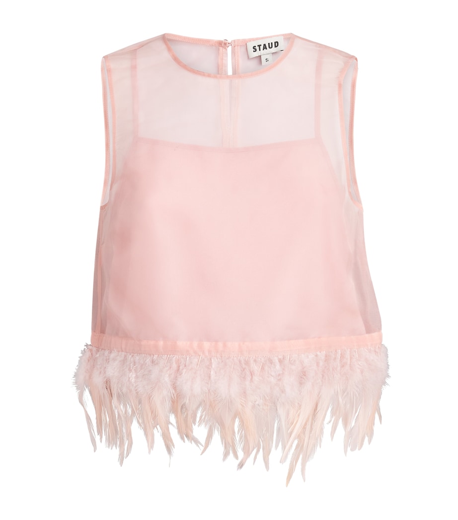 STAUD Womens Silk Feather-Trim Avi Top Sdrs Sandrose Image 1