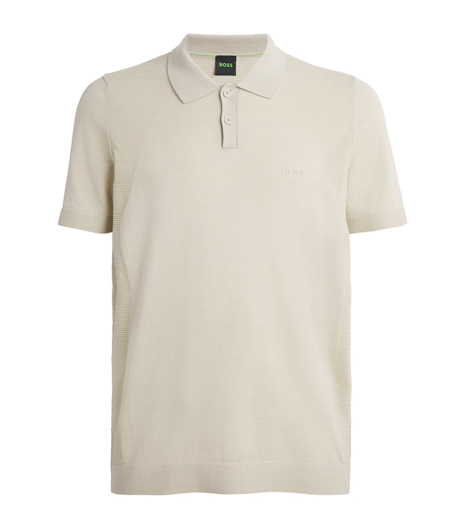 BOSS Mens Knitted Logo Polo Shirt Light Beige Image 1
