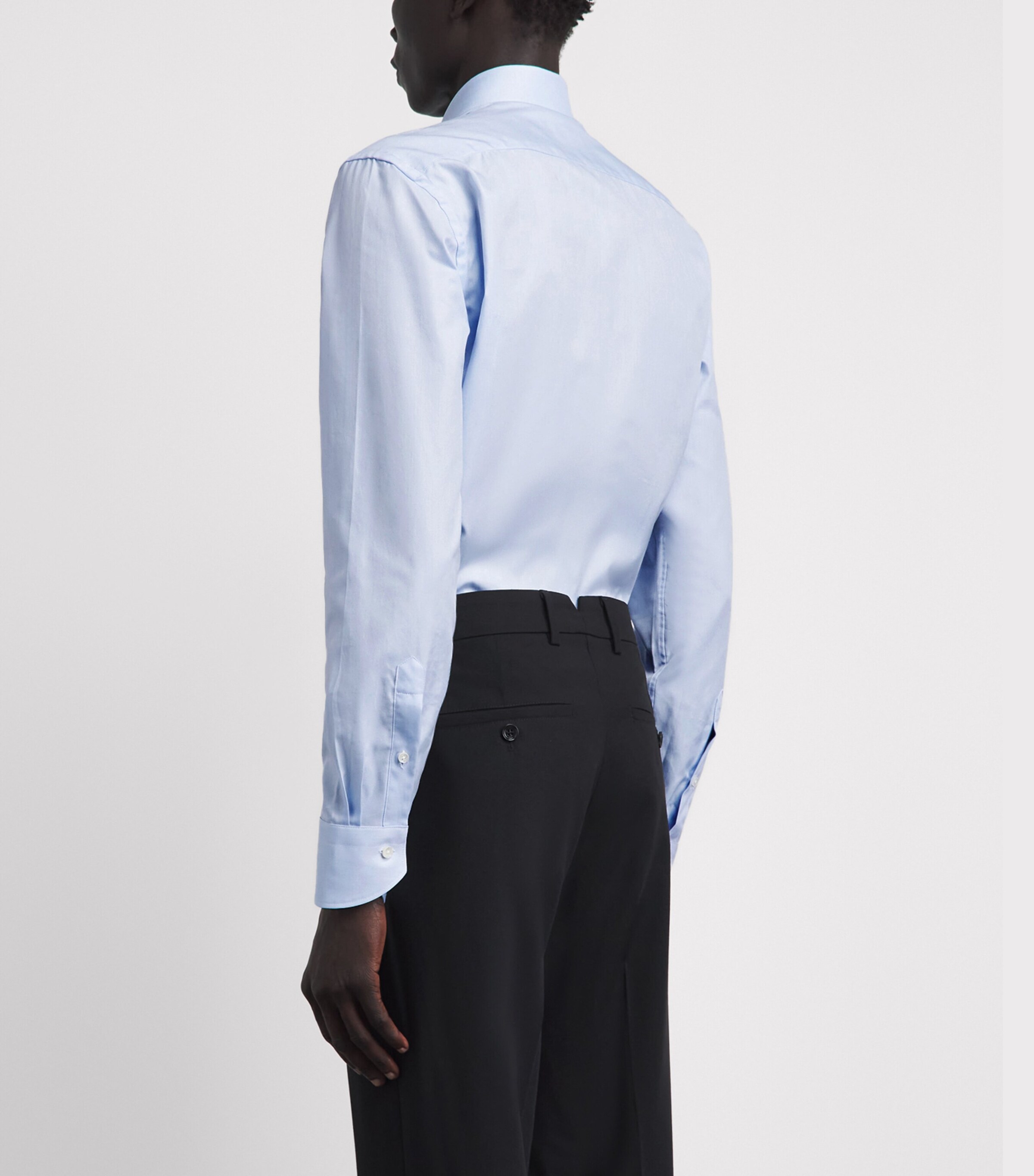 Canali Mens Cotton Herringbone Shirt Blue Image 5
