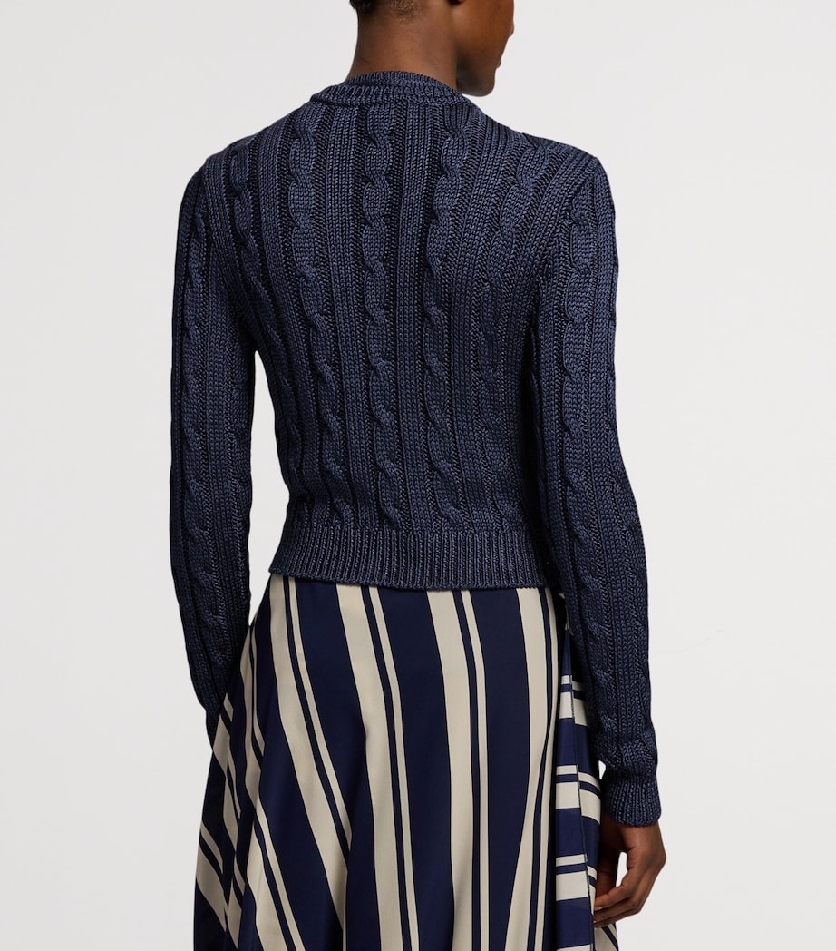 Silk Cable-Knit Cropped Cardigan NAVY-410 Image 8