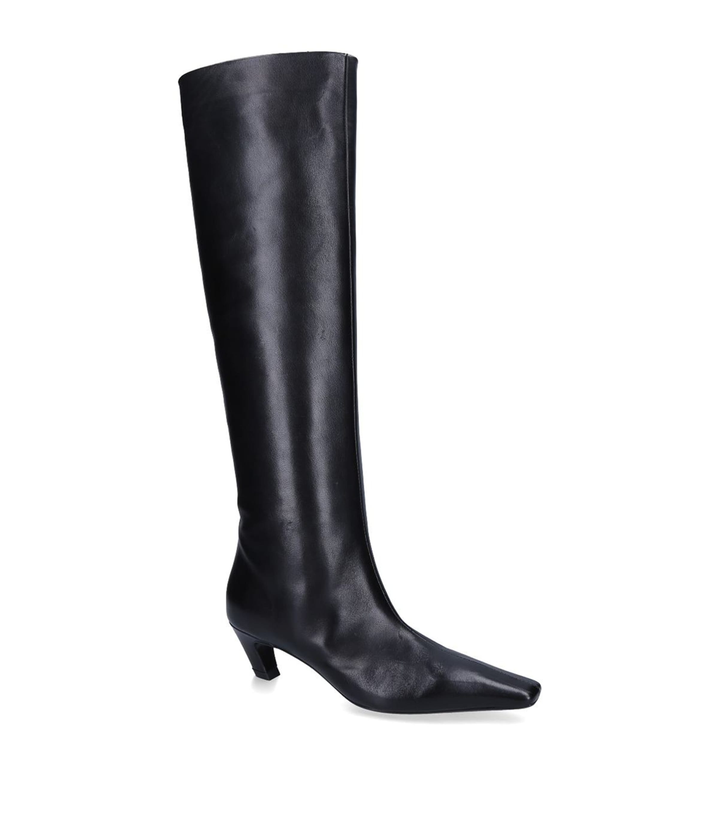 Khaite Leather Davis Knee-high Boots 40 In Black