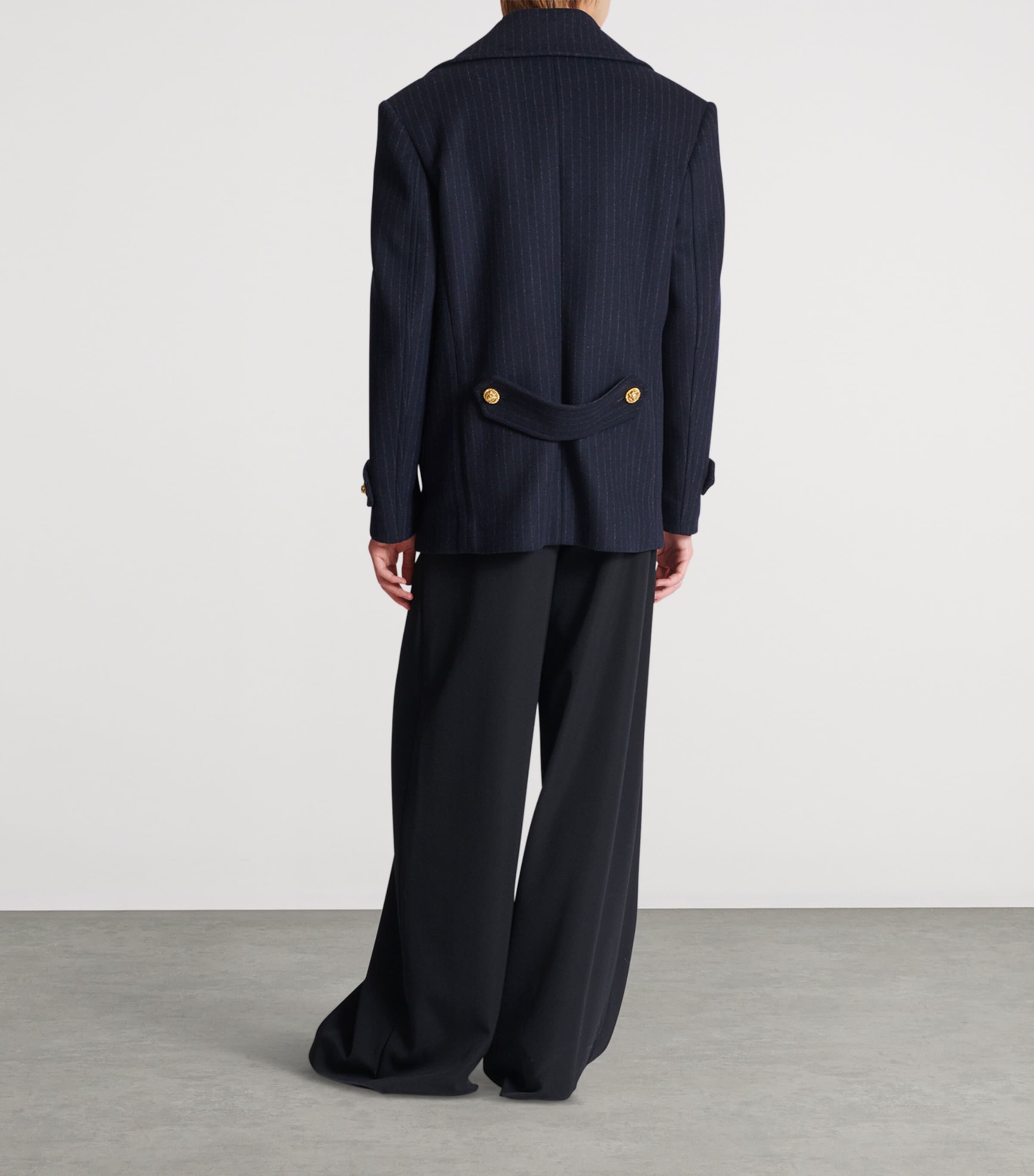 Merino Wool-Blend Stripe Pea Coat 6BO BLEU NUIT Image 3