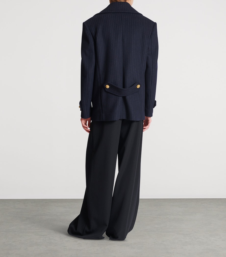 Merino Wool-Blend Stripe Pea Coat 6BO BLEU NUIT Image 3