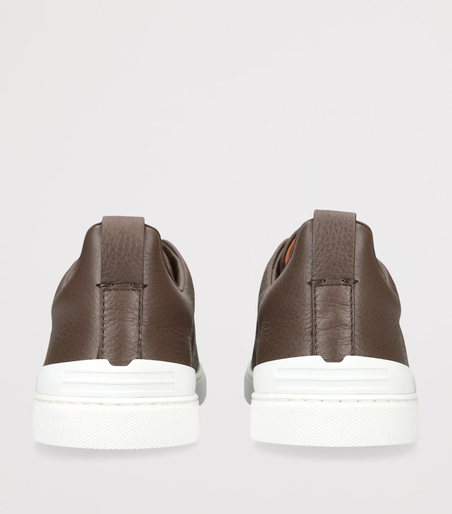Leather Triple Stitch Sneakers MID BROWN Image 2