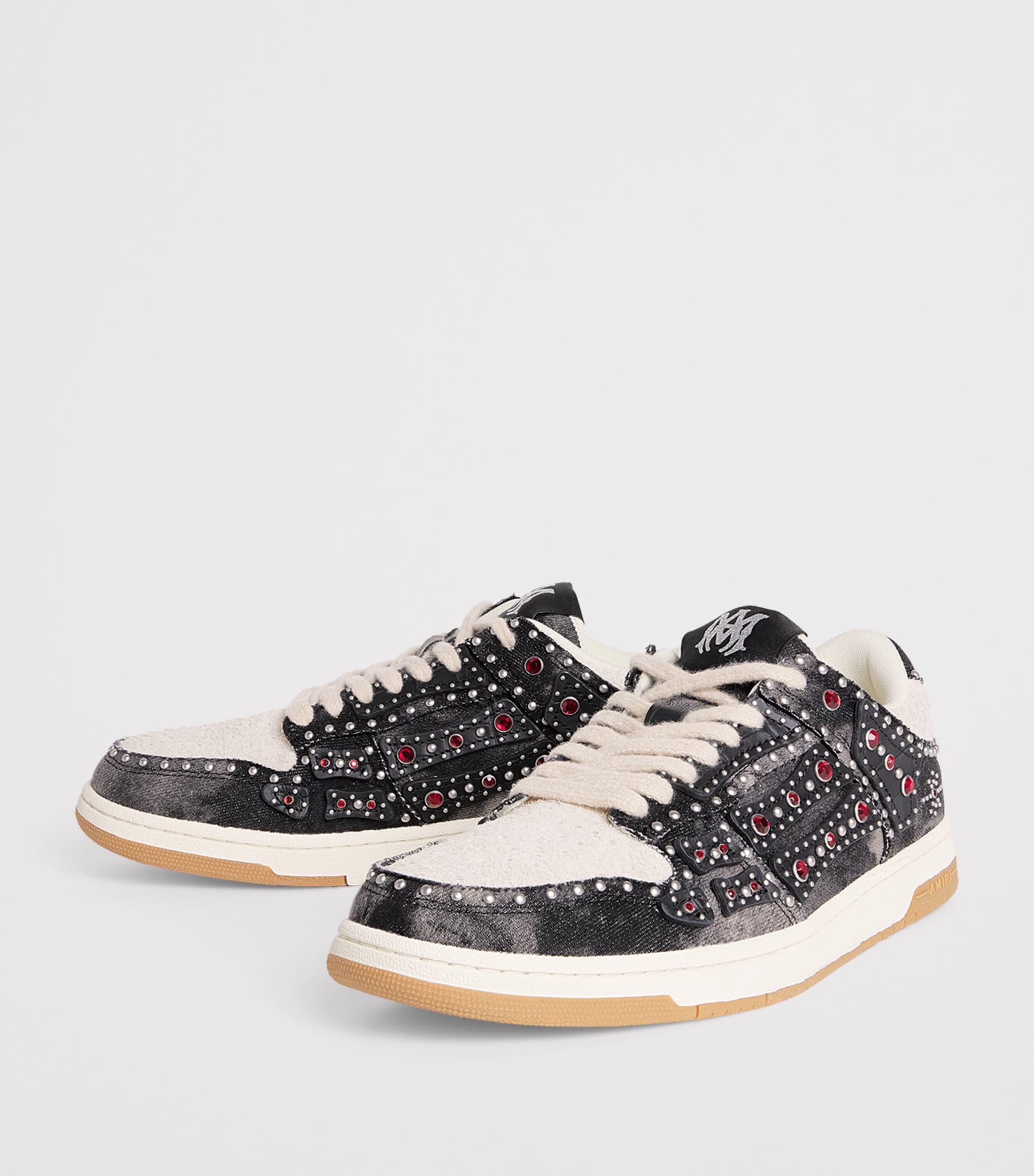 Denim-Suede Studded Skel Sneakers BLACK Image 3