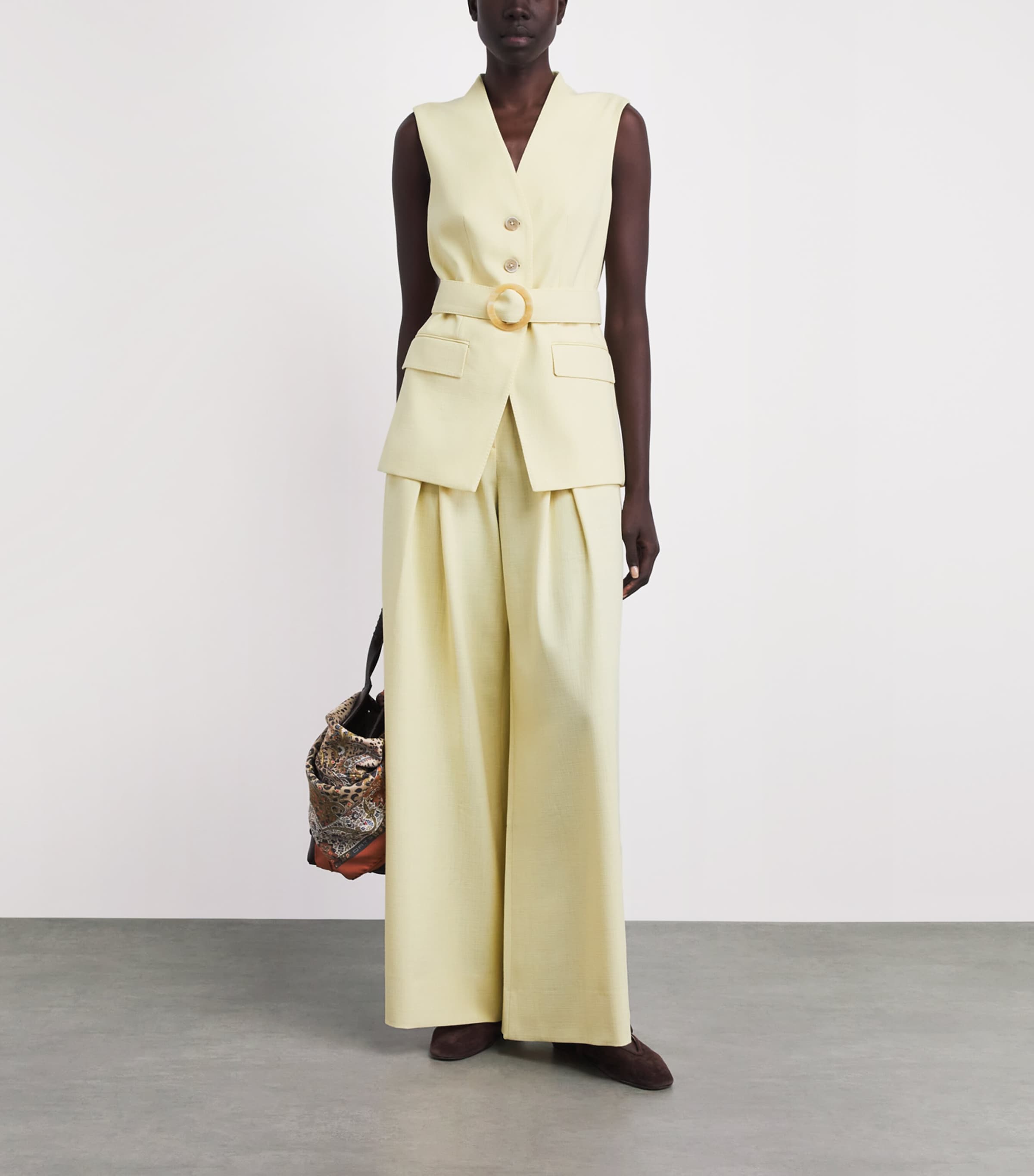 ME+EM Womens Pleated Wide-Leg Trousers Dusted Lemon Yellow Image 2