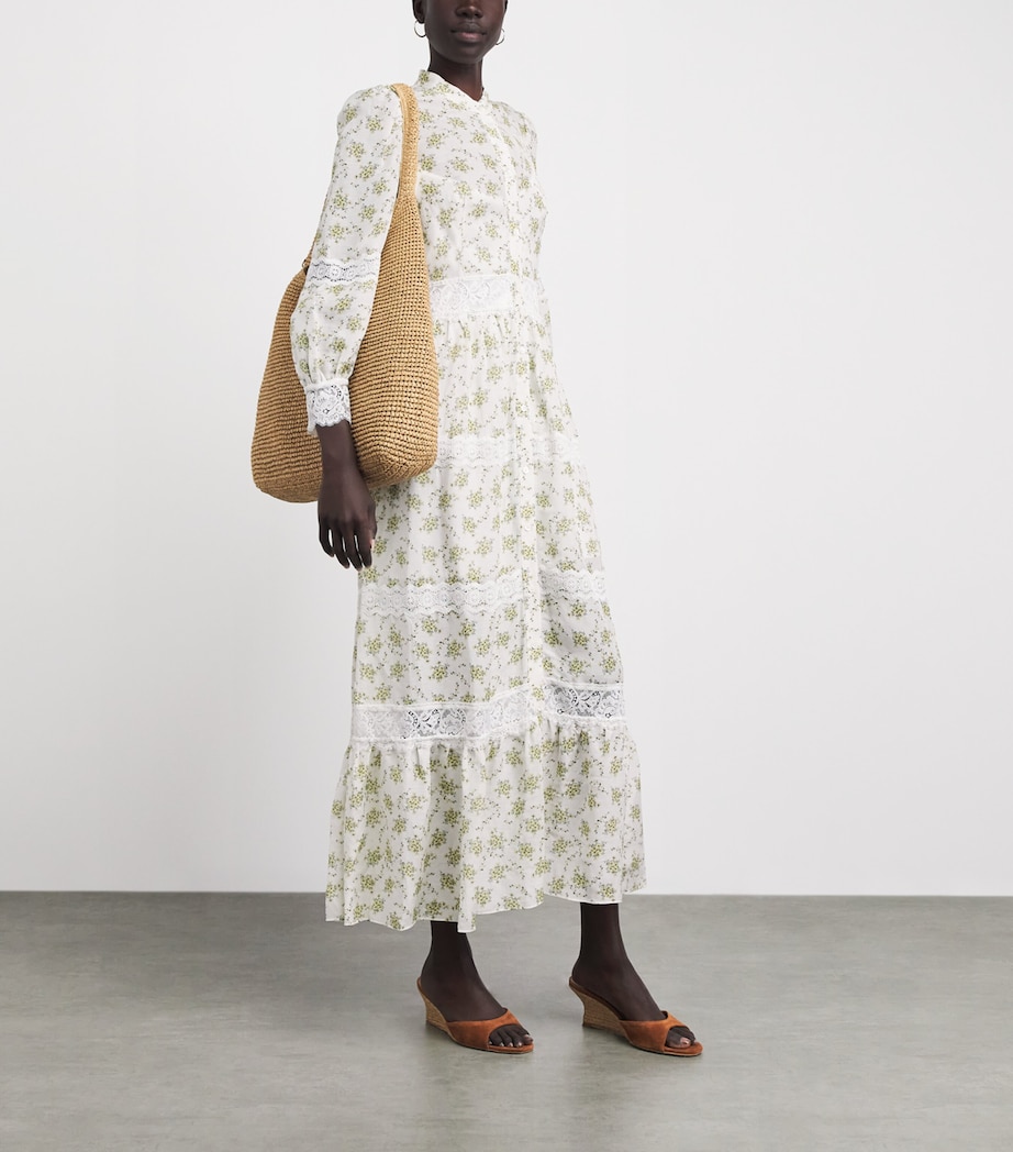 Sandro Paris Womens Lace Floral Midi Dress Olive / Ecru Image 2