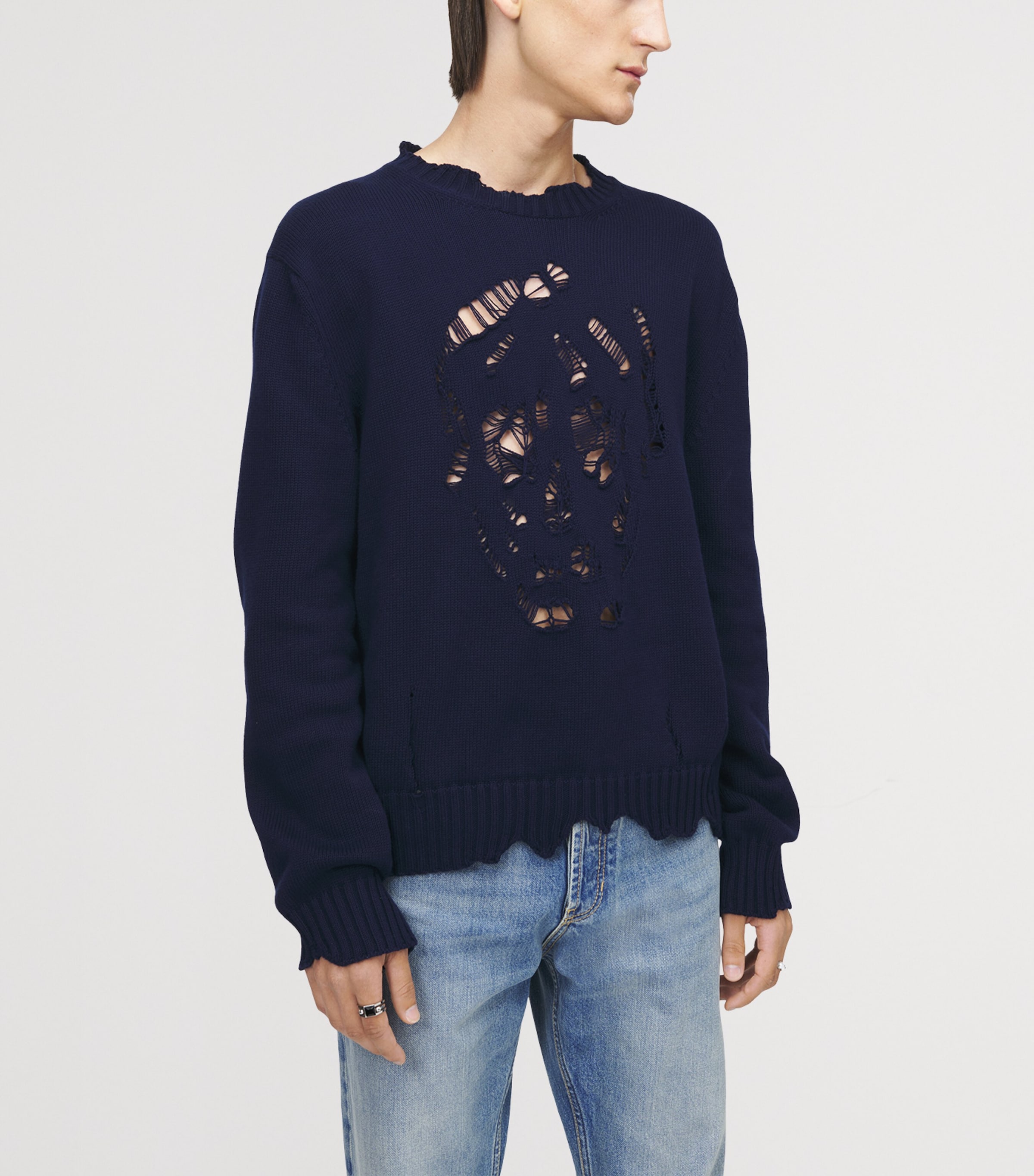 Cotton Distressed Skull Sweater 4100 Image 4