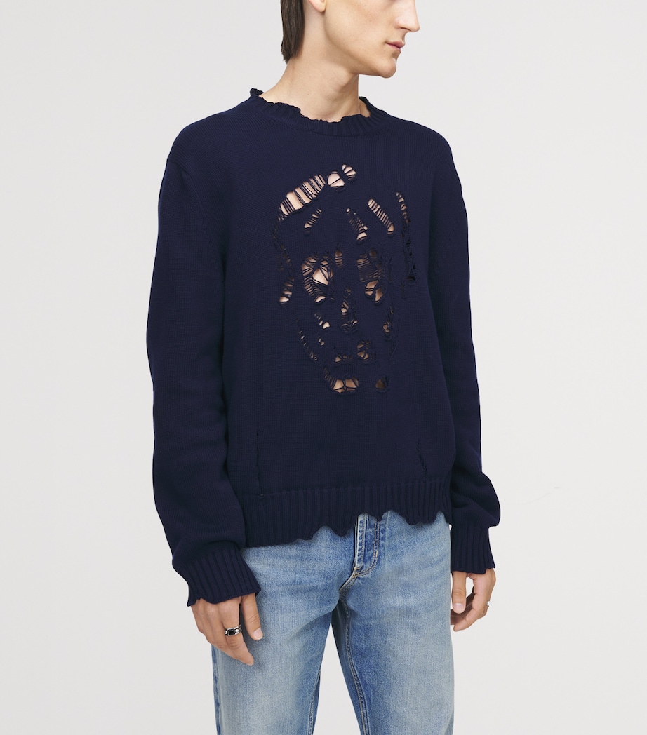 Cotton Distressed Skull Sweater 4100 Image 4