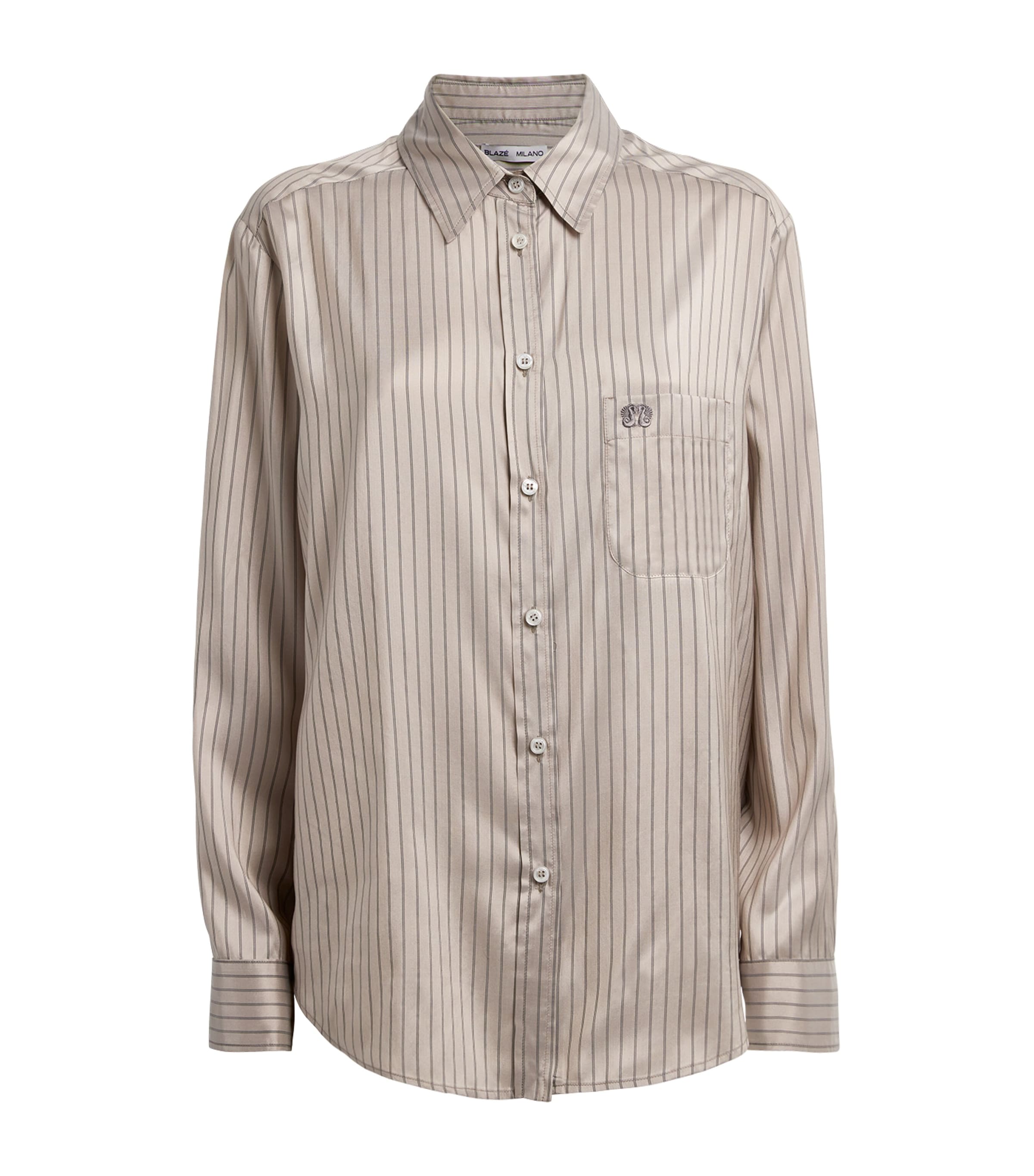 Blazé Milano Silk Stripe Shirt In Grey