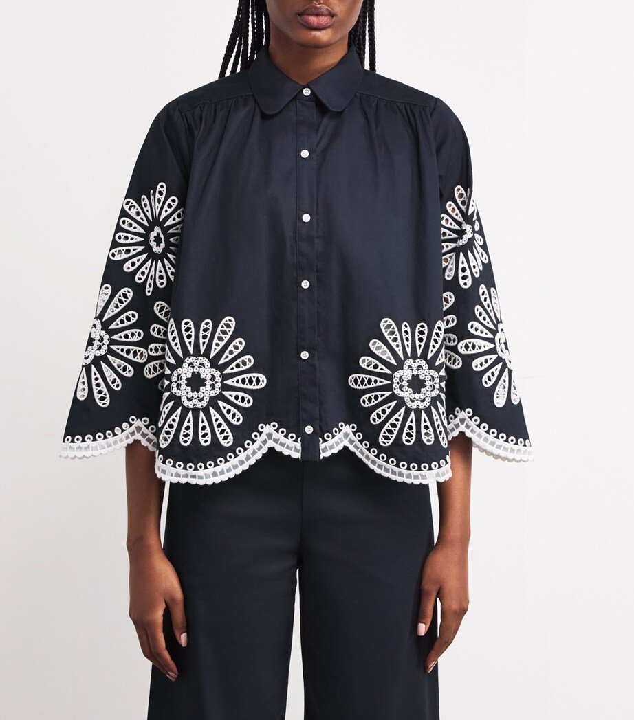 Cotton Embroidered Shirt NAVY Image 3