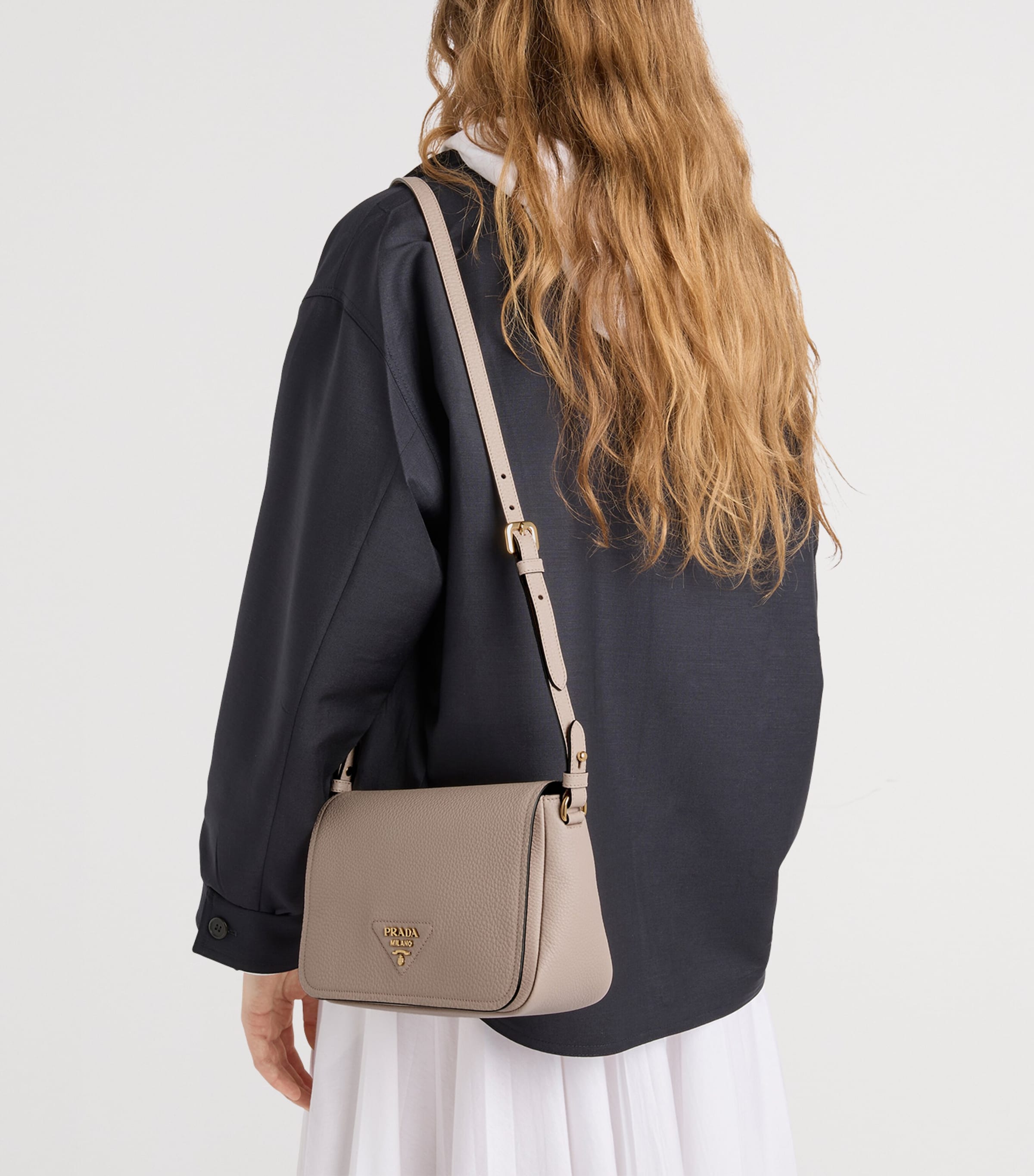 Prada Grained Leather Shoulder Bag Powder Image 4