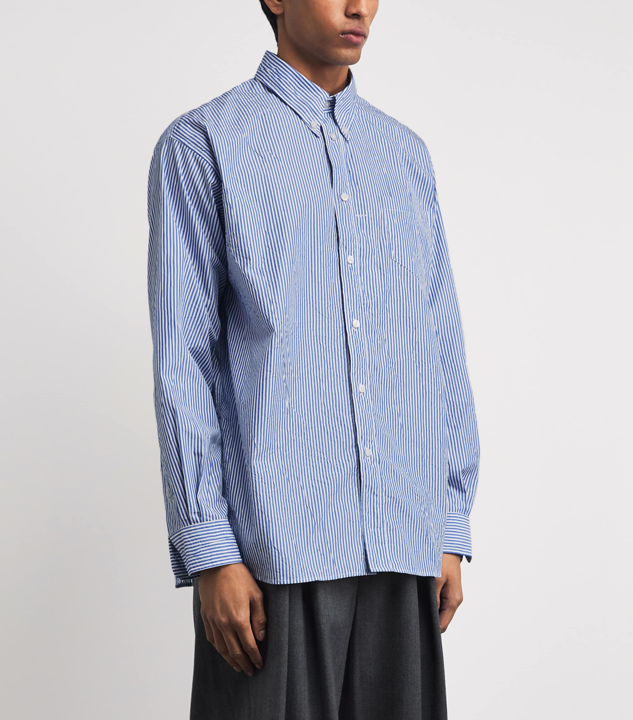 Willy Chavarria Mens Cotton Veterano Shirt Sail Blue Stripe Image 4